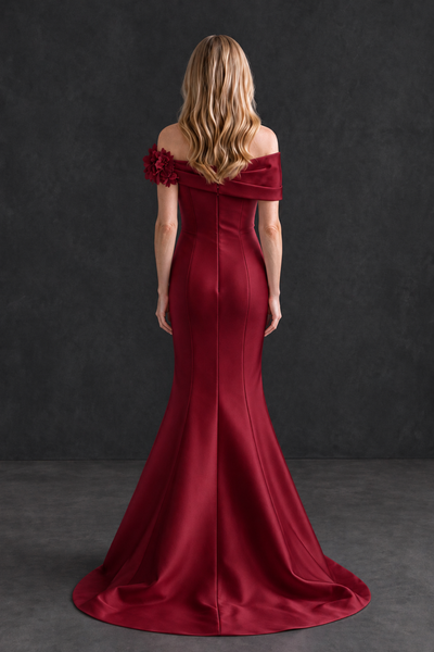 BOLODOO Burgundy Off-Shoulder Floral Mermaid Mother of the Bride Dress - Burgundy - Burgundy_2