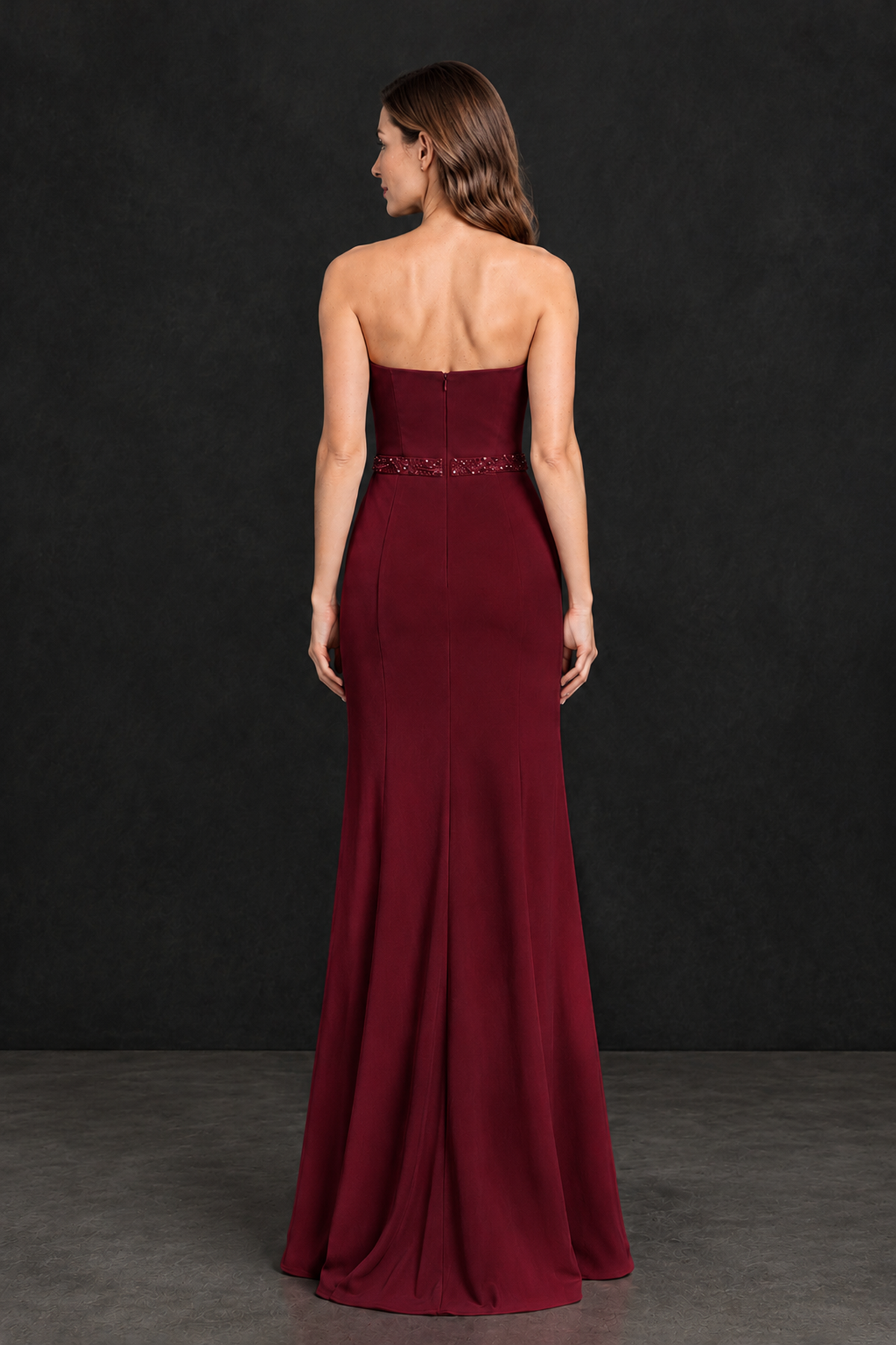 BOLODOO Burgundy Strapless Mother of the Bride Dress with 3D Floral Appliques - Burgundy - Burgundy_2