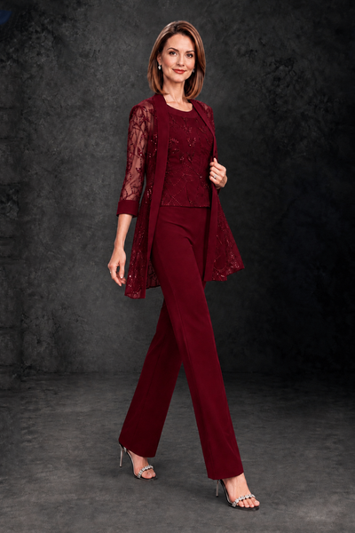 BOLODOO Burgundy Sequin Three-Piece Mother of the Bride Pant Suit - Burgundy - Burgundy_2
