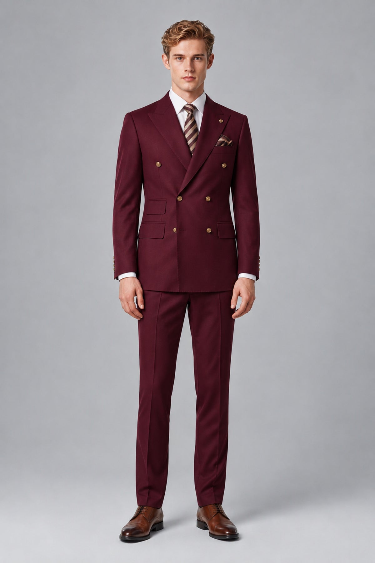 Bolodoo Men's Burgundy Double-Breasted 2-Piece Wedding Suit - Burgundy - Burgundy_2