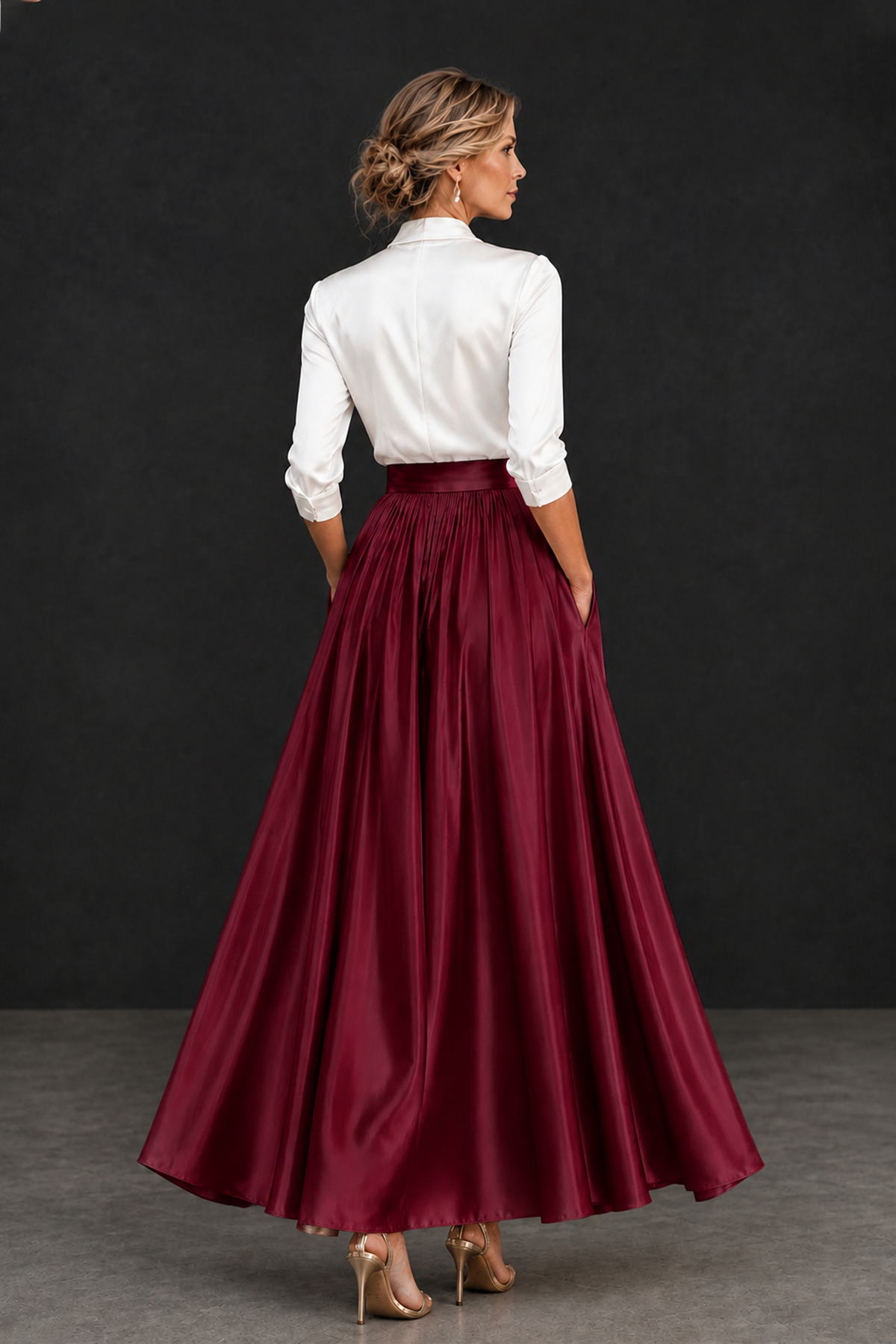 BOLODOO Burgundy and White V-Neck A-Line Mother of the Bride Dress - Burgundy - Burgundy_2