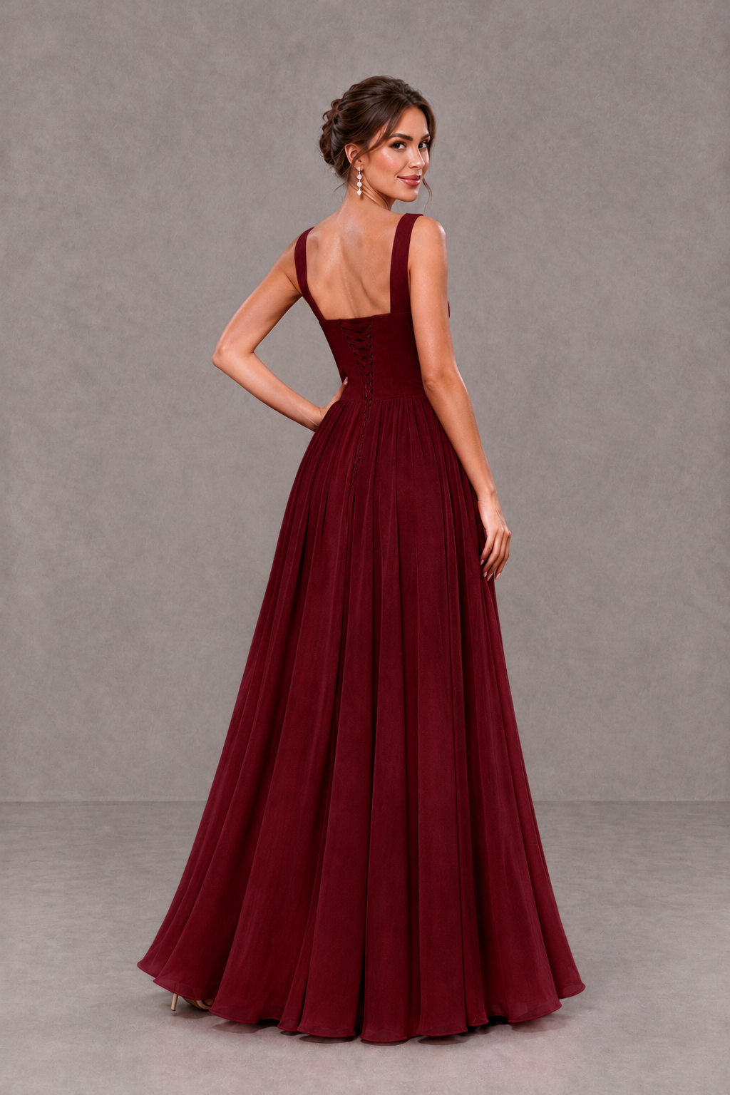 BOLODOO Burgundy Square Neck A-Line Bridesmaid Dress with Slit - Burgundy - Burgundy_2