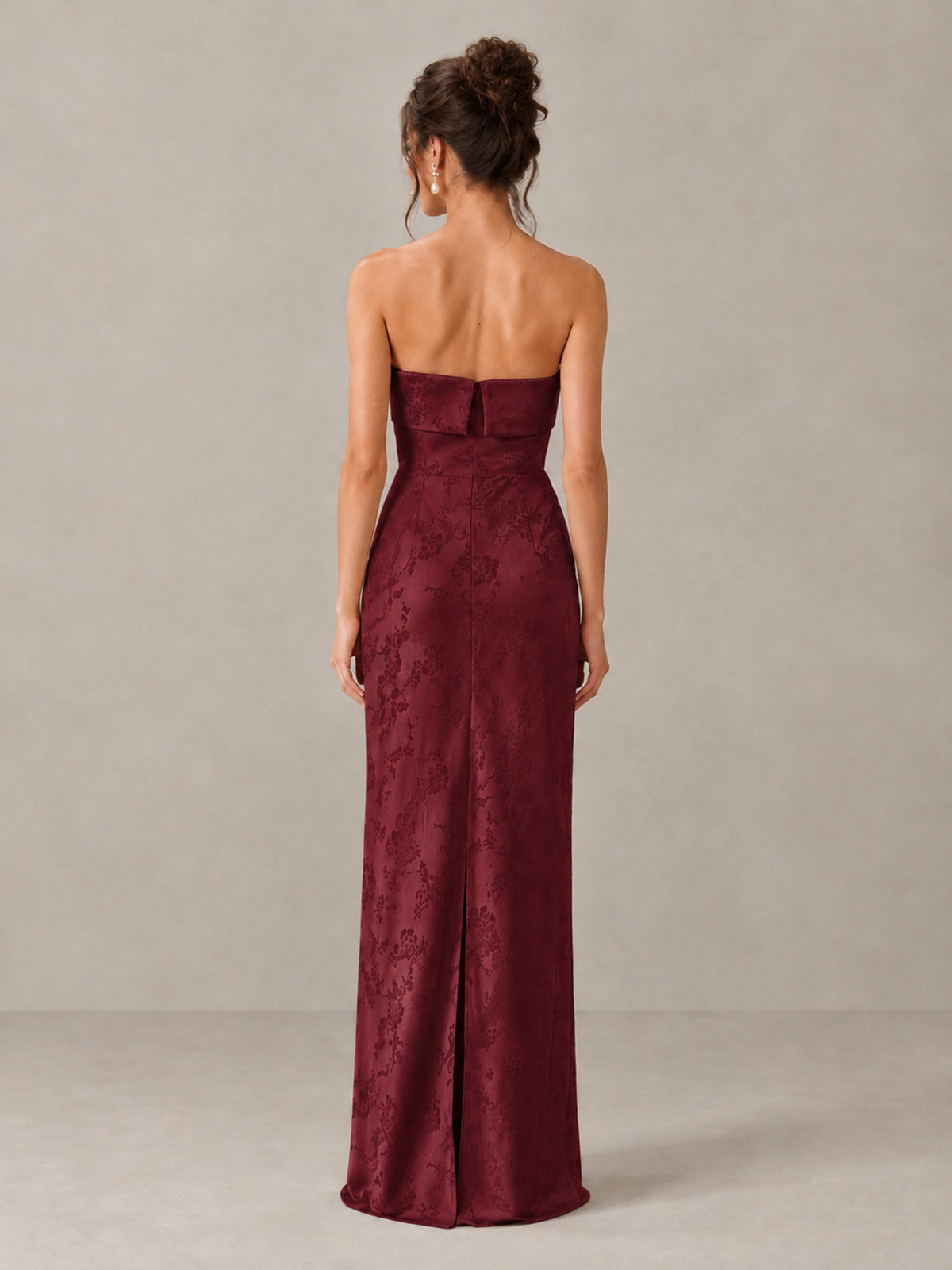 BOLODOO Burgundy Strapless Floral Bridesmaid Dress - Burgundy - Burgundy_2