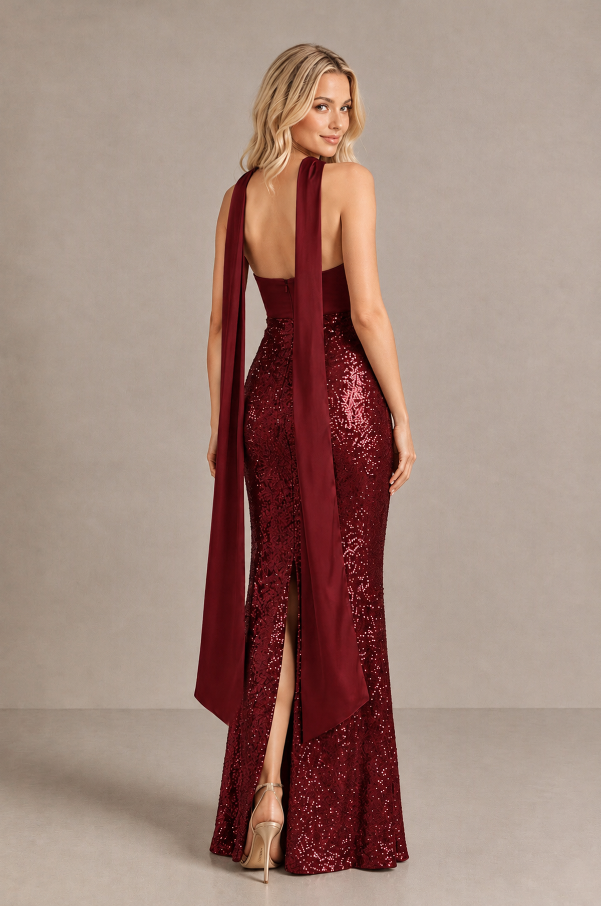 BOLODOO Burgundy Strapless Sweetheart Evening Dress with Scarf - Burgundy - Burgundy_2