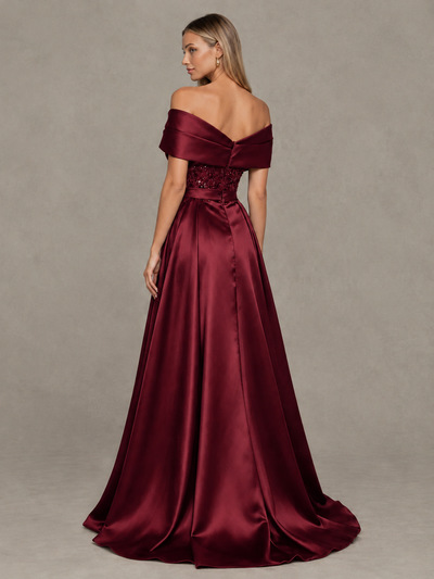 BOLODOO Burgundy Sequin Mermaid Evening Dress with Detachable Satin Overskirt and Sweep Train - Burgundy - Burgundy_2