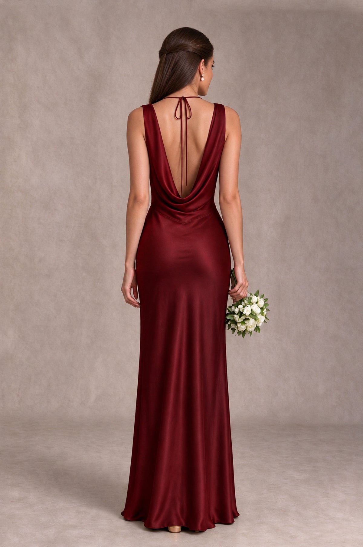 BOLODOO Burgundy Cowl Neck Open Back Satin Bridesmaid Dress - Burgundy - Burgundy_2