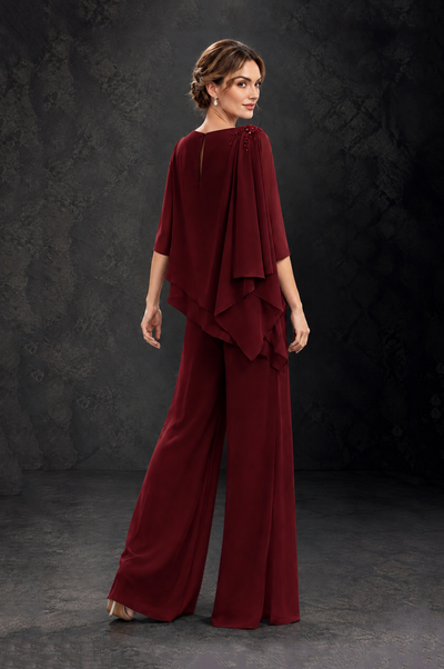 BOLODOO Burgundy Layered Wide-Leg Mother of the Bride Pant Suit - Burgundy - Burgundy_2