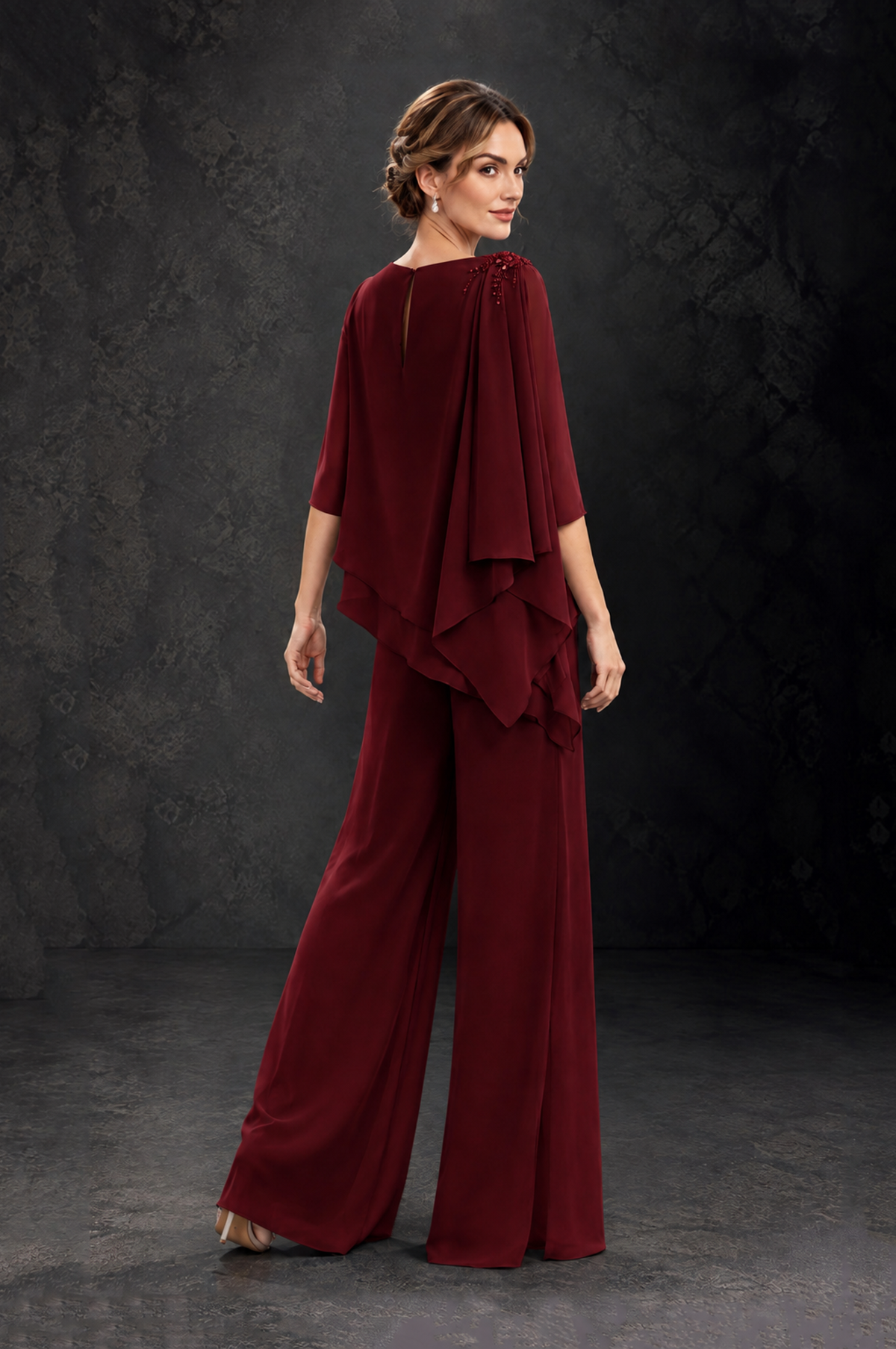 BOLODOO Burgundy Layered Wide-Leg Mother of the Bride Pant Suit - Burgundy - Burgundy_2