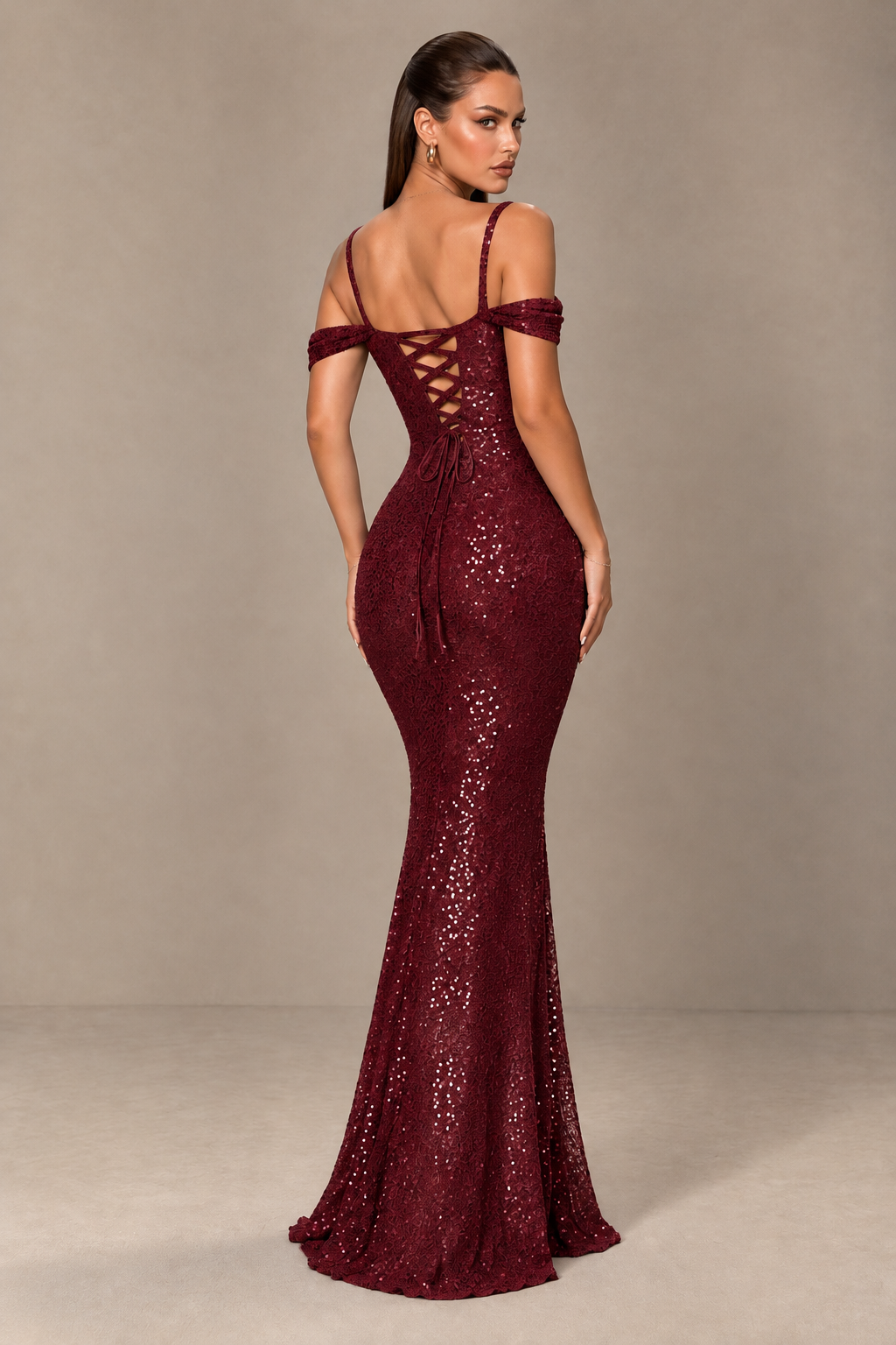 BOLODOO Burgundy Sequin Off-Shoulder Mermaid Prom Dress - Burgundy - Burgundy_2