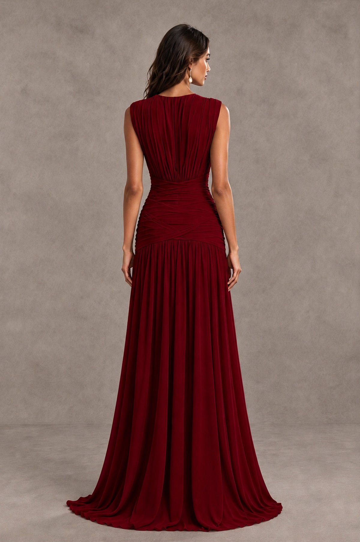 BOLODOO Burgundy V-Neck Ruched Wedding Guest Dress - Burgundy - Burgundy_2
