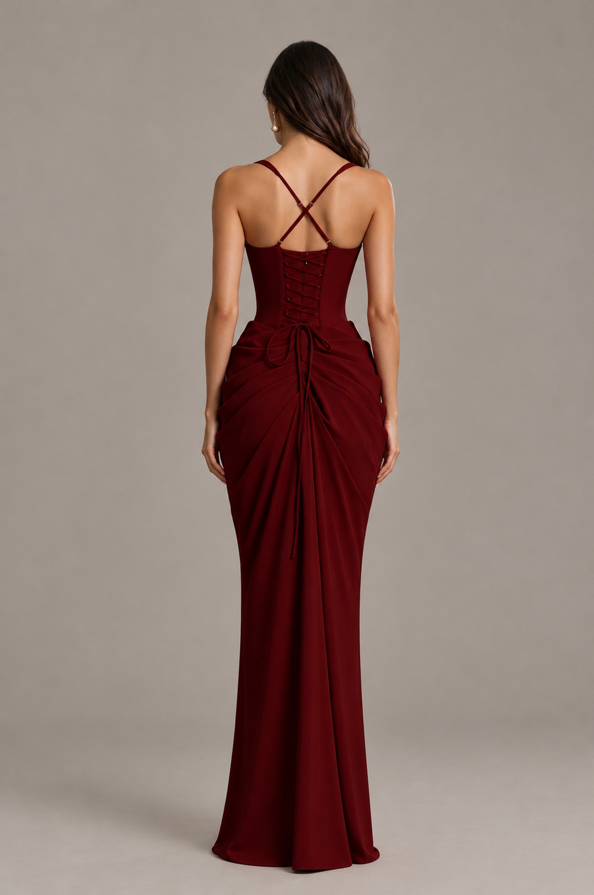 BOLODOO Burgundy Sweetheart Ruched Lace-Up Back Evening Gown - Burgundy - Burgundy_2