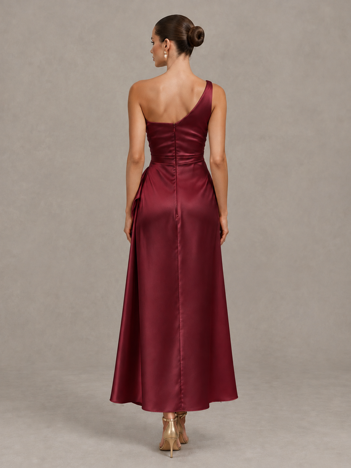 BOLODOO Burgundy One Shoulder Satin Cocktail Dress with Draped A-Line Skirt - Burgundy - Burgundy_2