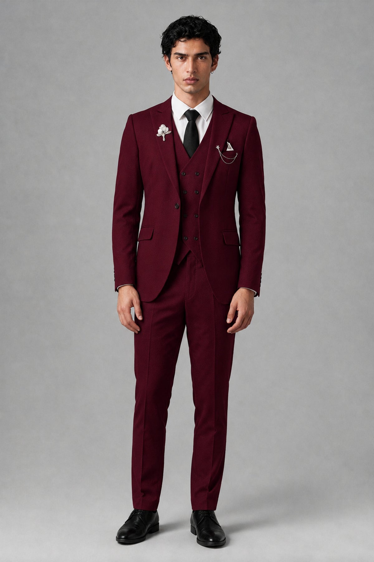 Bolodoo Men's Burgundy 2-Piece Suit – Notch Lapel Jacket & Trousers - Burgundy - Burgundy_2