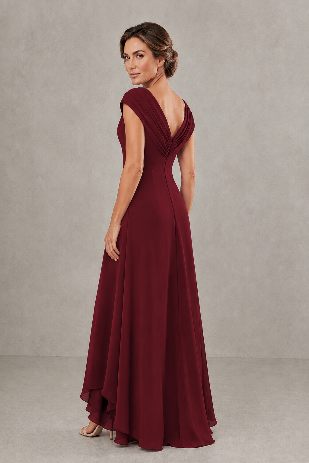 BOLODOO Burgundy V-Neck High-Low Mother of the Bride Dress - Burgundy