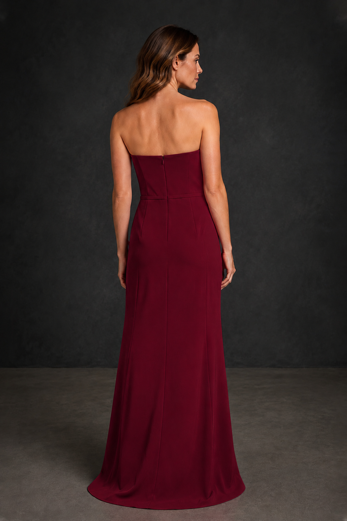 BOLODOO Burgundy Strapless Mother of the Bride Dress with Ruffle Detail - Burgundy - Burgundy_2