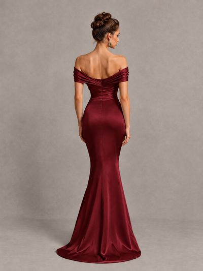 BOLODOO Burgundy Off-Shoulder Satin Mermaid Prom Dress - Burgundy - Burgundy_2