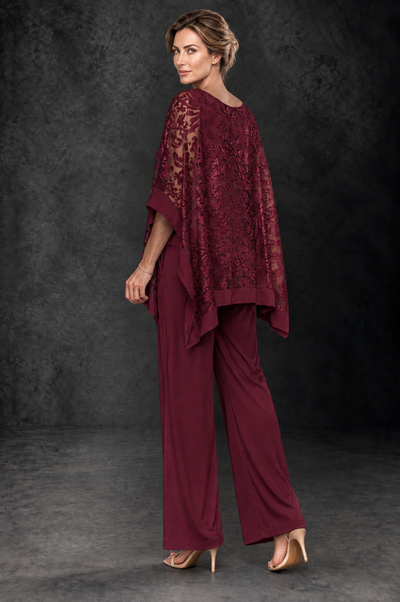 BOLODOO Burgundy Floral Cape Mother of the Bride Pant Suit - Burgundy - Burgundy_2