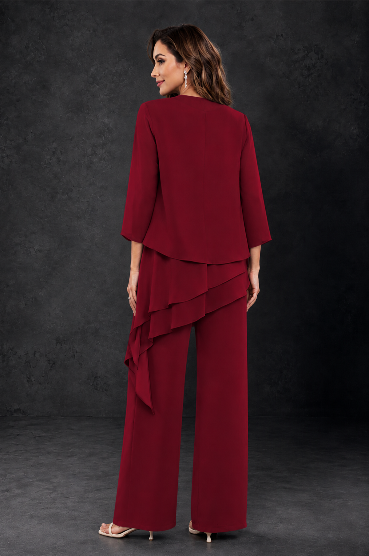 BOLODOO Burgundy Layered Mother of the Bride Pantsuit with Jacket - Burgundy - Burgundy_2