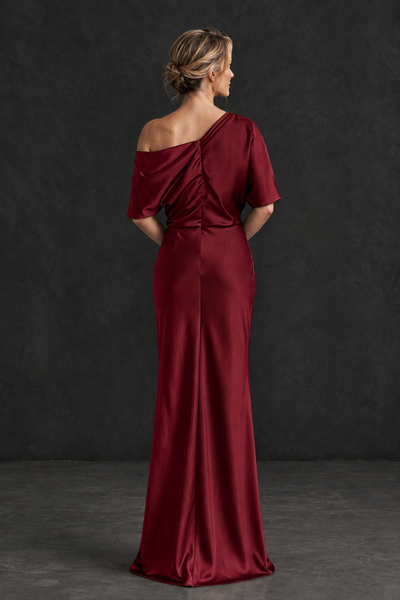 BOLODOO Burgundy Satin Asymmetric Mother of the Bride Dress - Burgundy - Burgundy_2