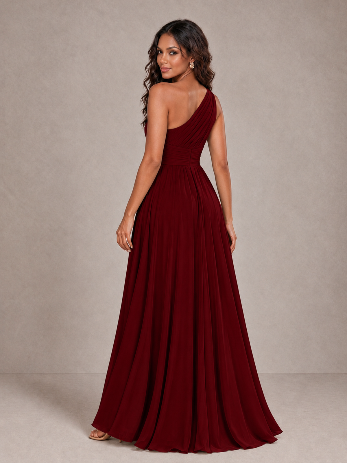 BOLODOO Burgundy One-Shoulder A-Line Bridesmaid Dress - Burgundy - Burgundy_2