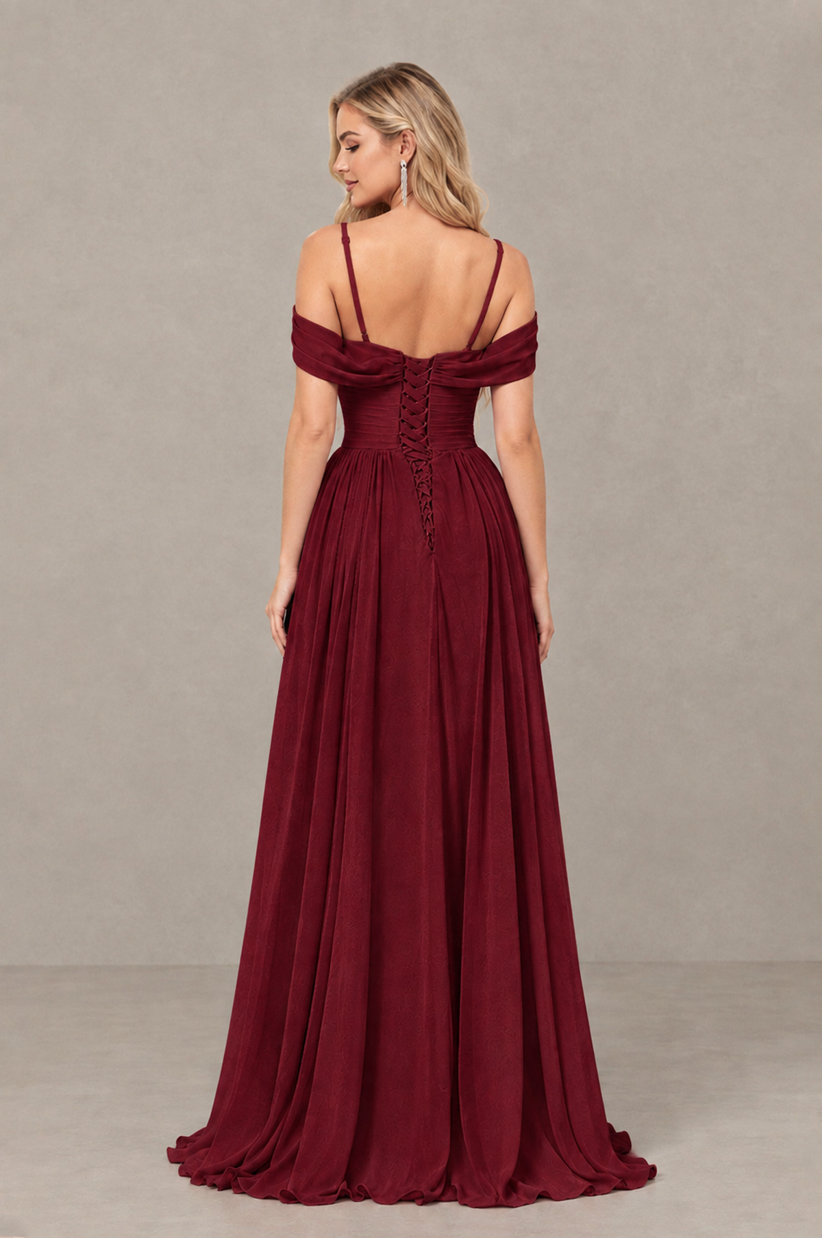 BOLODOO Burgundy Off-Shoulder Bridesmaid Dress with Slit - Burgundy