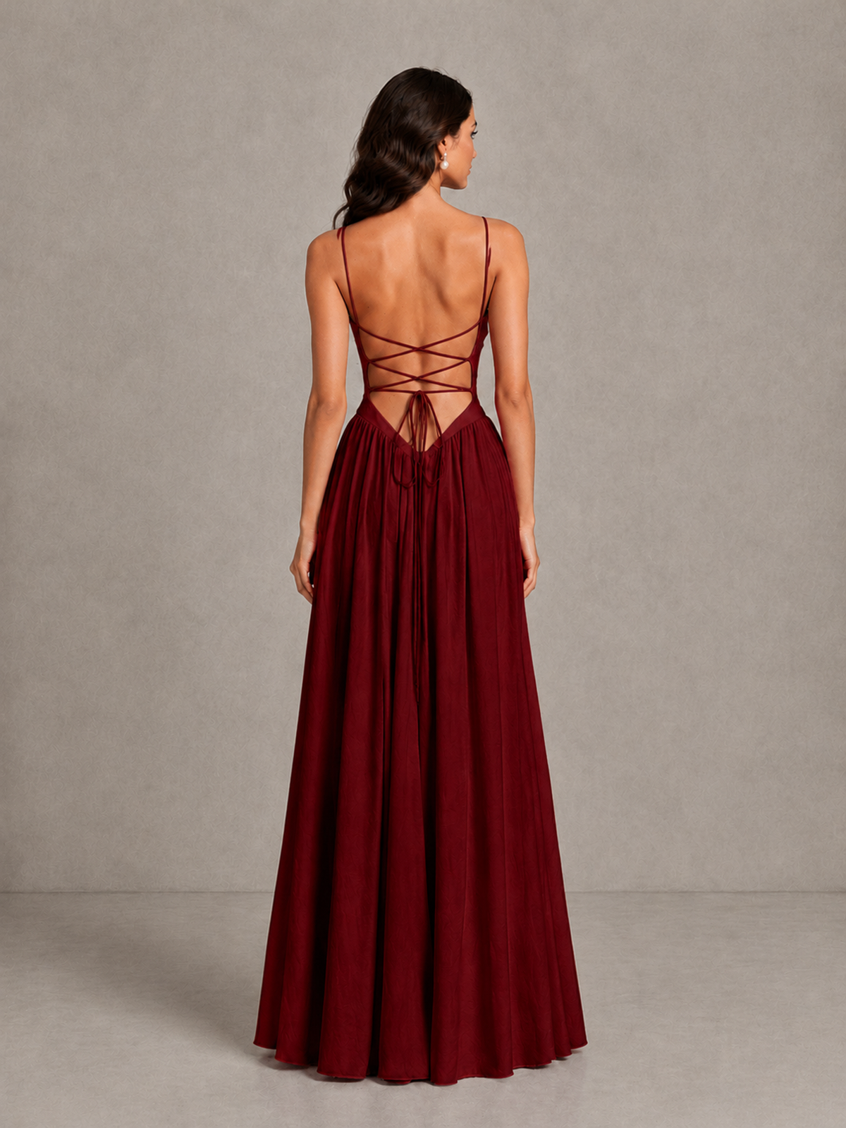 BOLODOO Burgundy Lace-Up Back A-Line Bridesmaid Dress - Burgundy - Burgundy_2