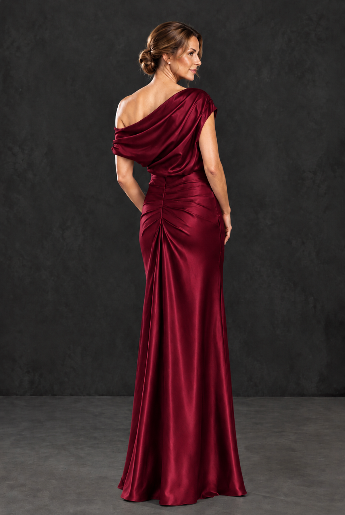 BOLODOO Burgundy Asymmetric Ruched Mother of the Bride Dress - Burgundy - Burgundy_2