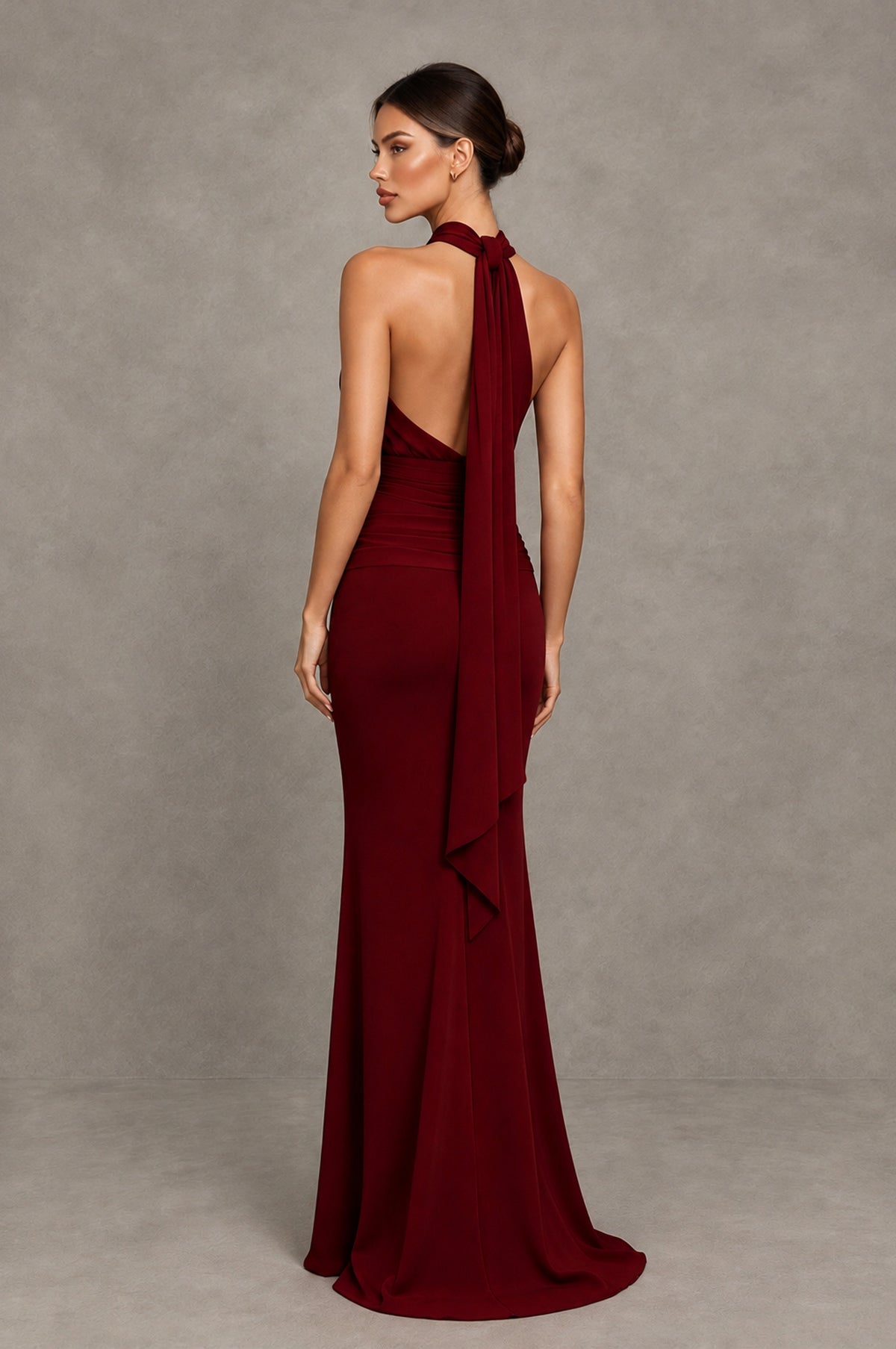 BOLODOO Burgundy Chiffon Halter Maxi Formal Wedding Guest Dress - Burgundy - Burgundy_2