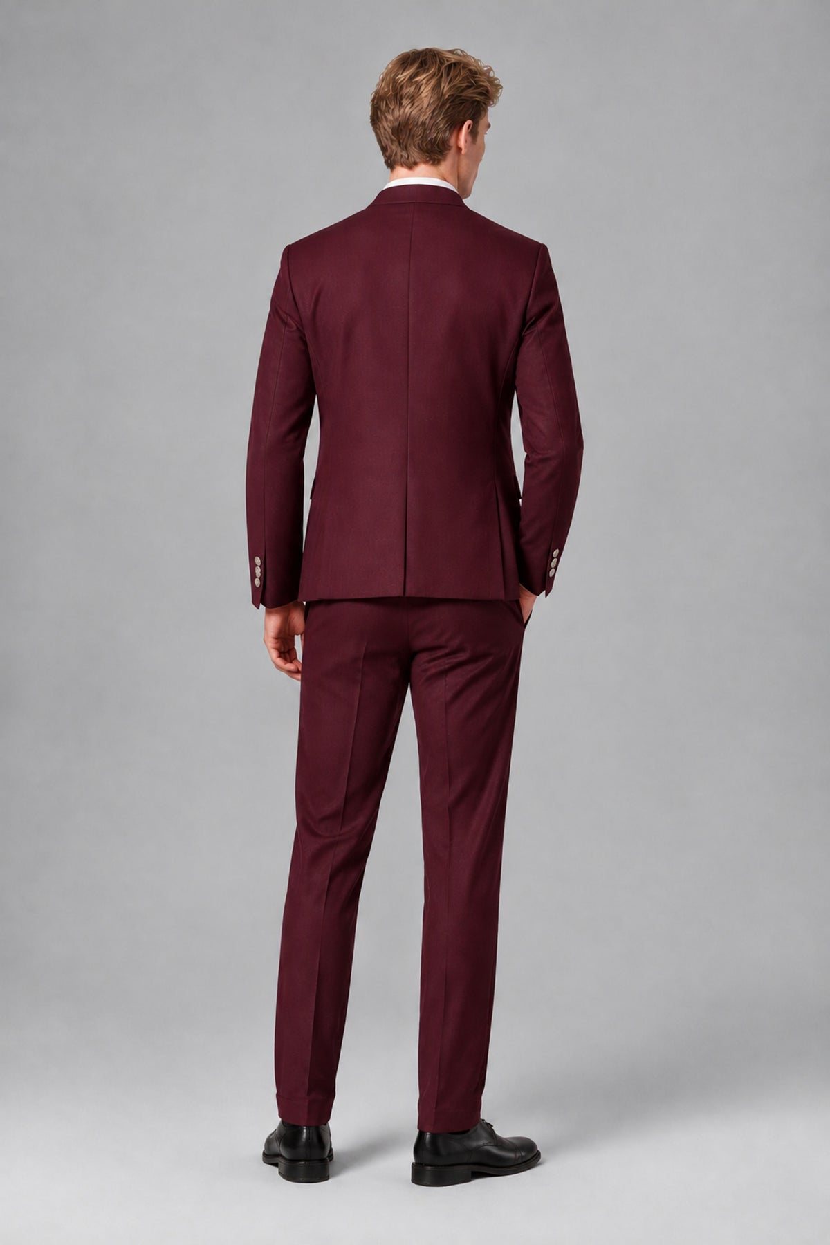 Bolodoo Men's Burgundy Mandarin Collar 3-Piece Suit – Jacket, Vest & Trousers - Burgundy - Burgundy_3