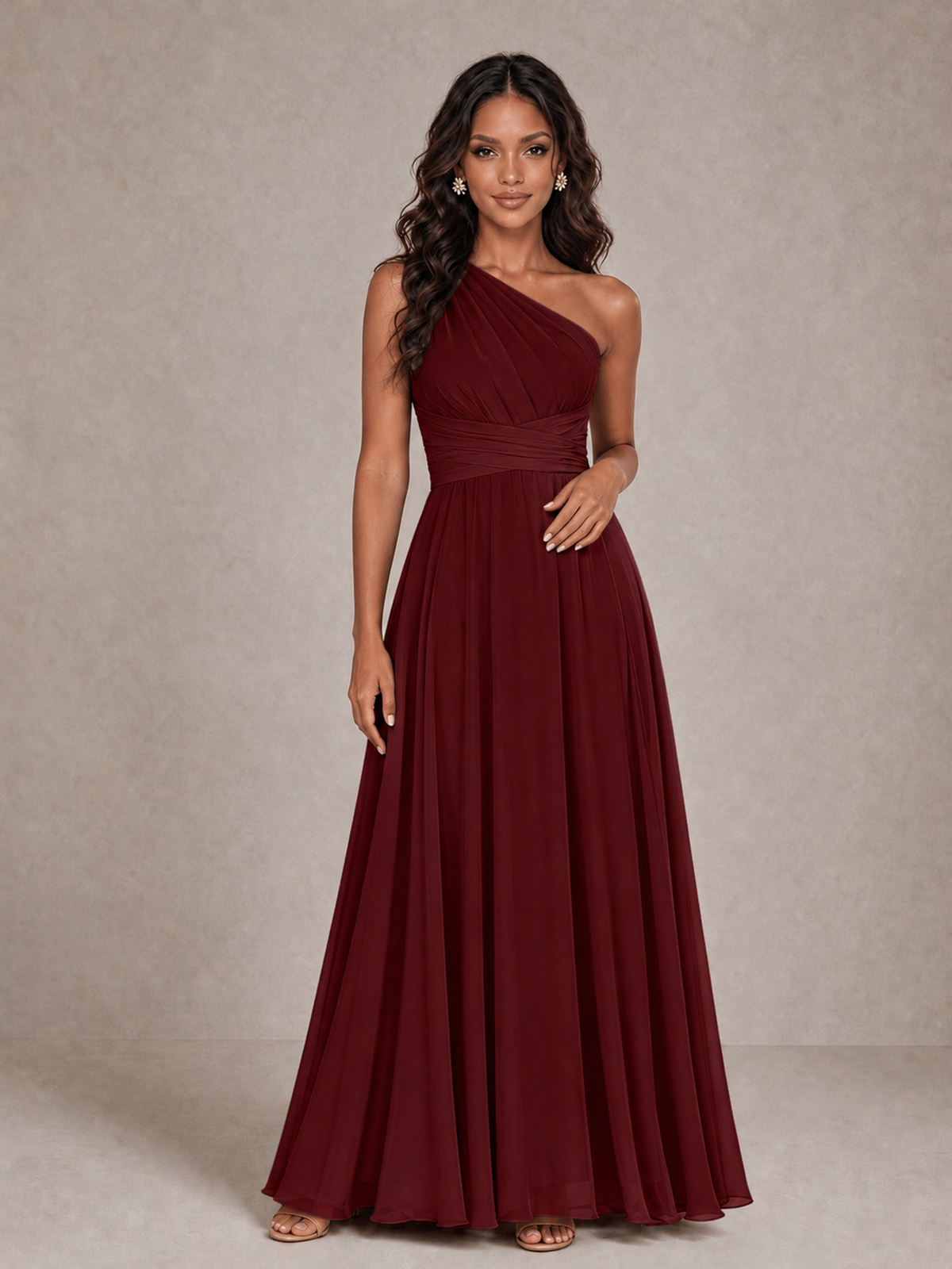 BOLODOO Burgundy One-Shoulder A-Line Bridesmaid Dress - Burgundy - Burgundy_3