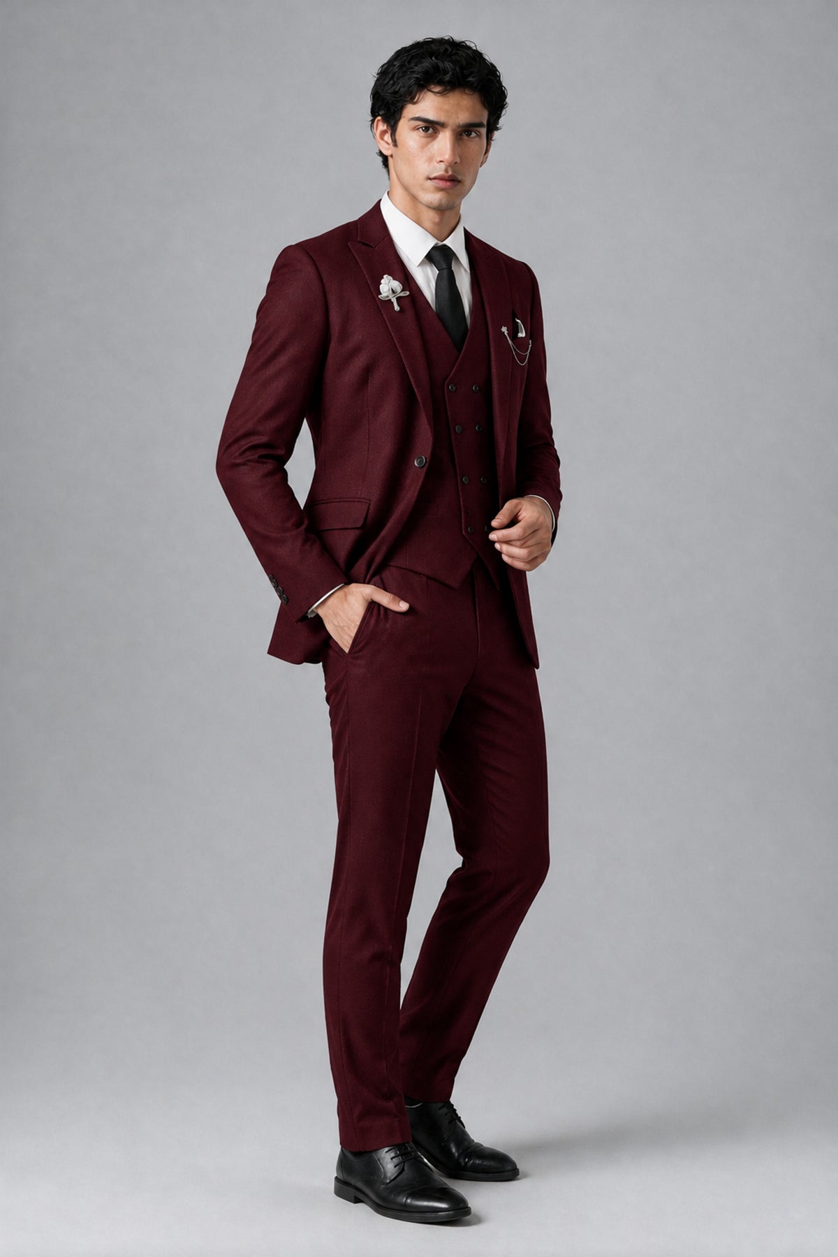 Bolodoo Men's Burgundy 2-Piece Suit – Notch Lapel Jacket & Trousers - Burgundy - Burgundy_3