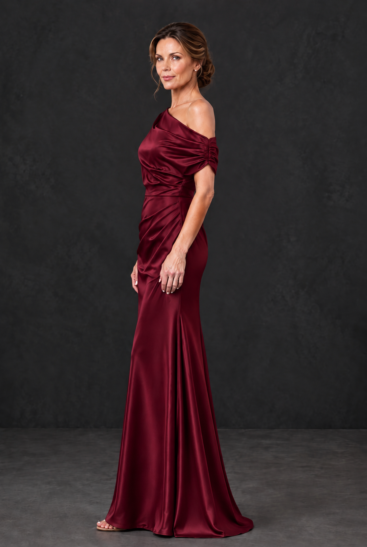 BOLODOO Burgundy Asymmetric Ruched Mother of the Bride Dress - Burgundy - Burgundy_3