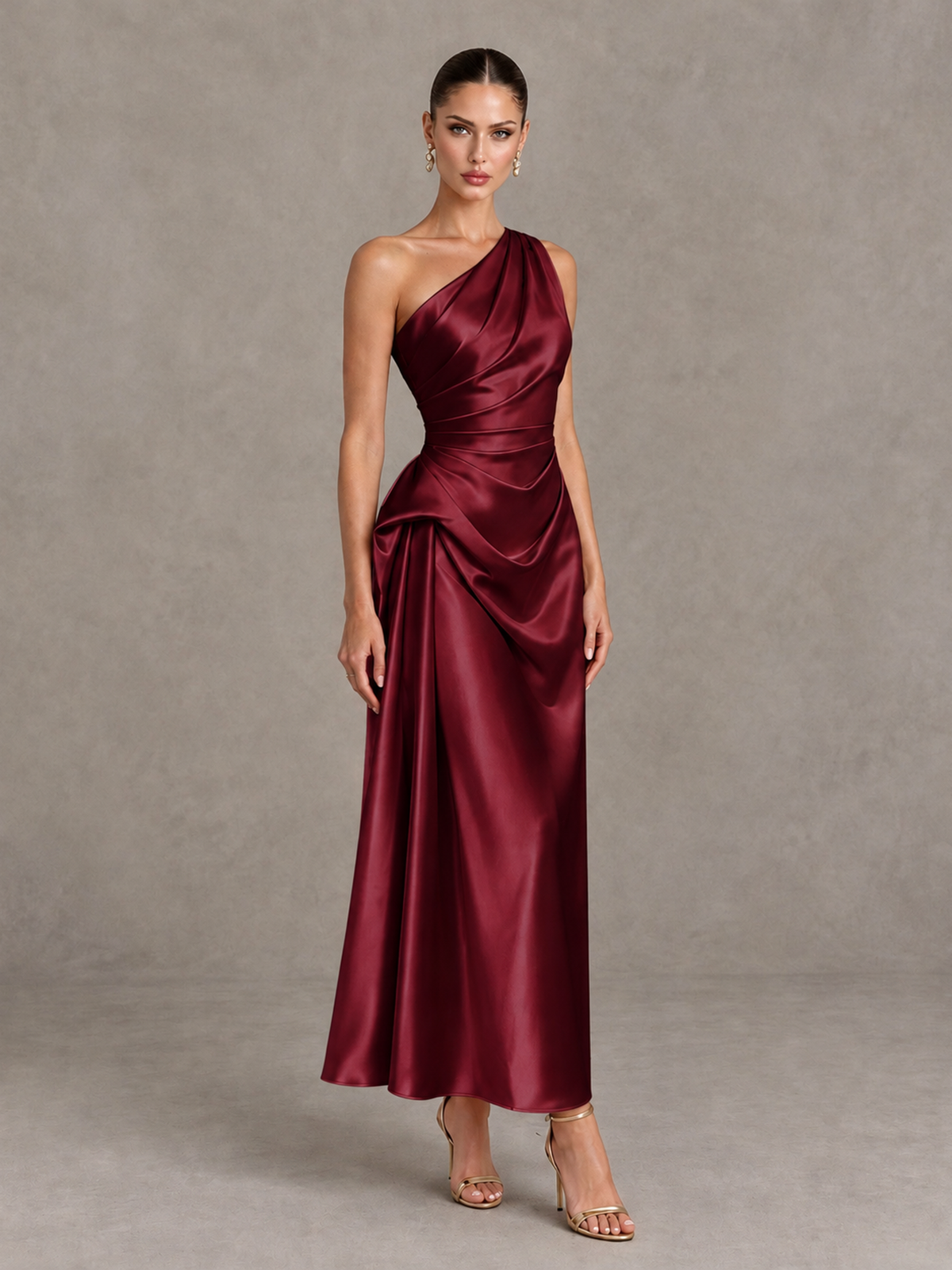 BOLODOO Burgundy One Shoulder Satin Cocktail Dress with Draped A-Line Skirt - Burgundy - Burgundy_3