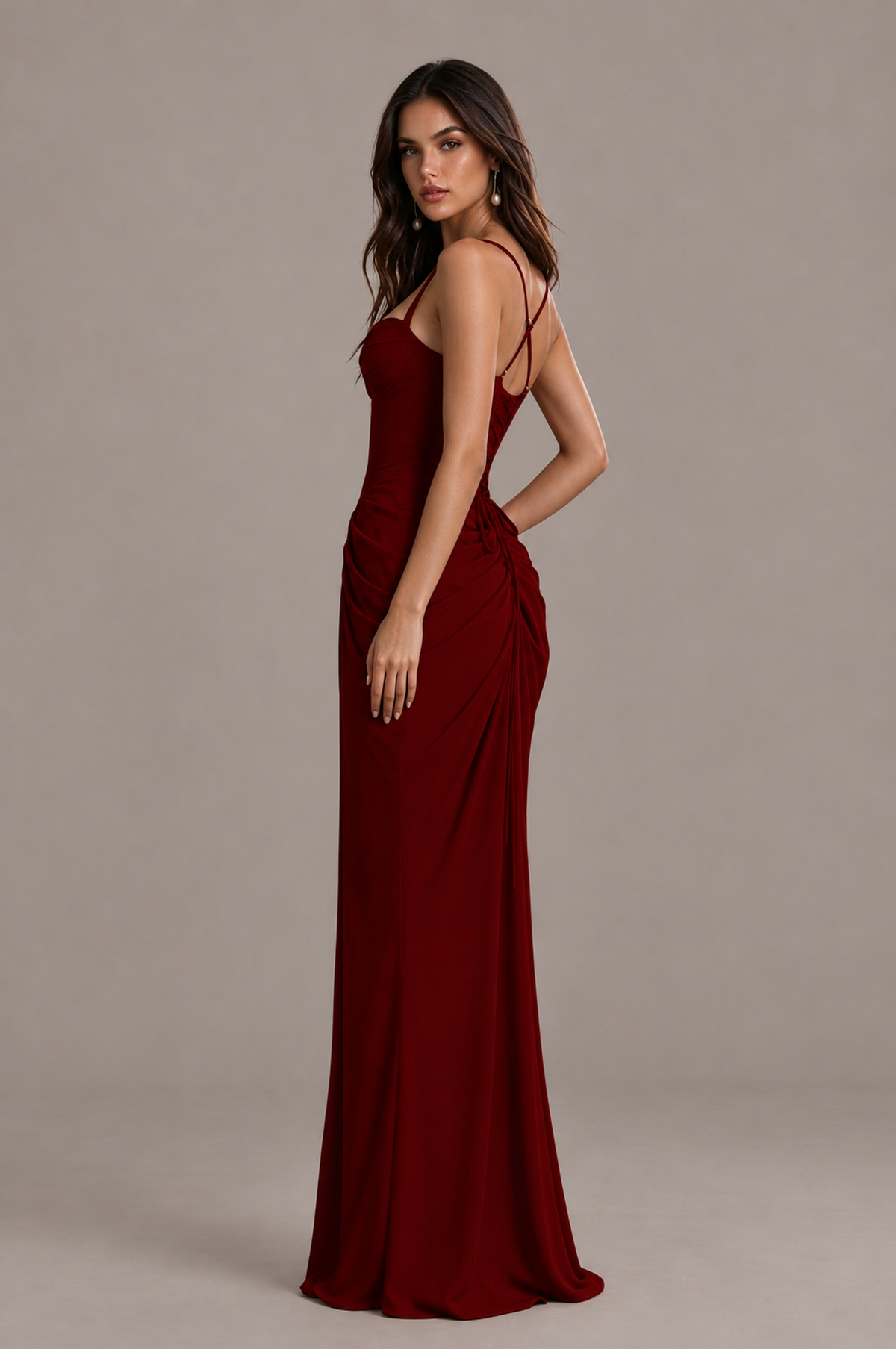 BOLODOO Burgundy Sweetheart Ruched Lace-Up Back Evening Gown - Burgundy - Burgundy_3