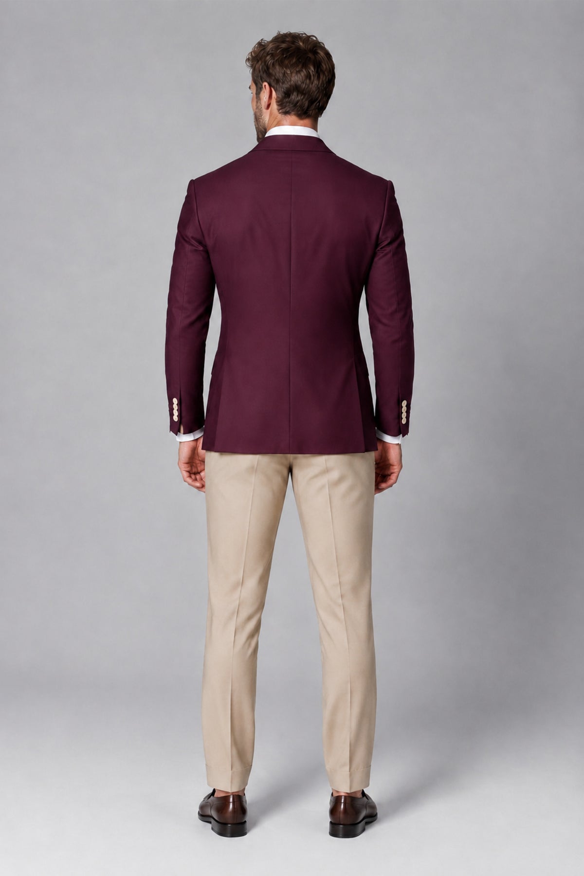 BOLODOO Men's Burgundy Double-Breasted Blazer & Khaki Trousers Tuxedo 2-Piece Suit Set - Burgundy - Burgundy_3