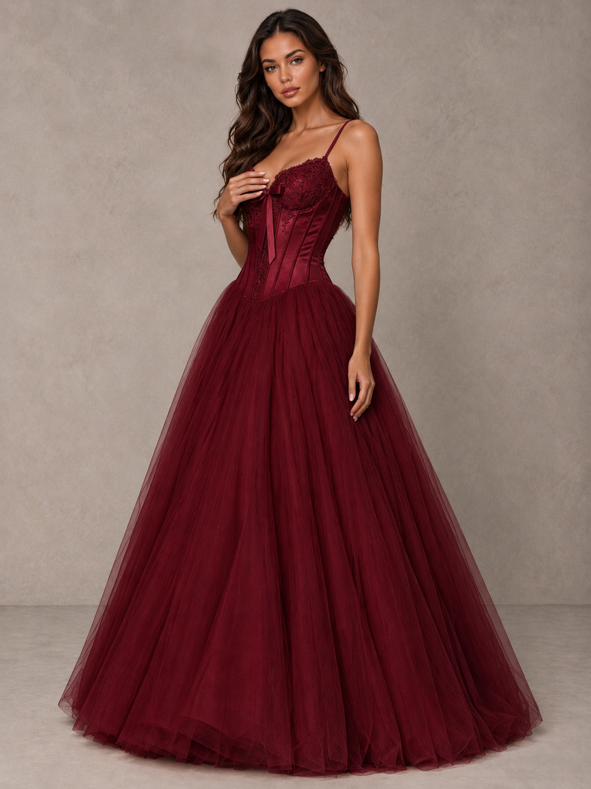 BOLODOO Burgundy Corset Tulle Prom Dress with Spaghetti Straps - Burgundy - Burgundy_3