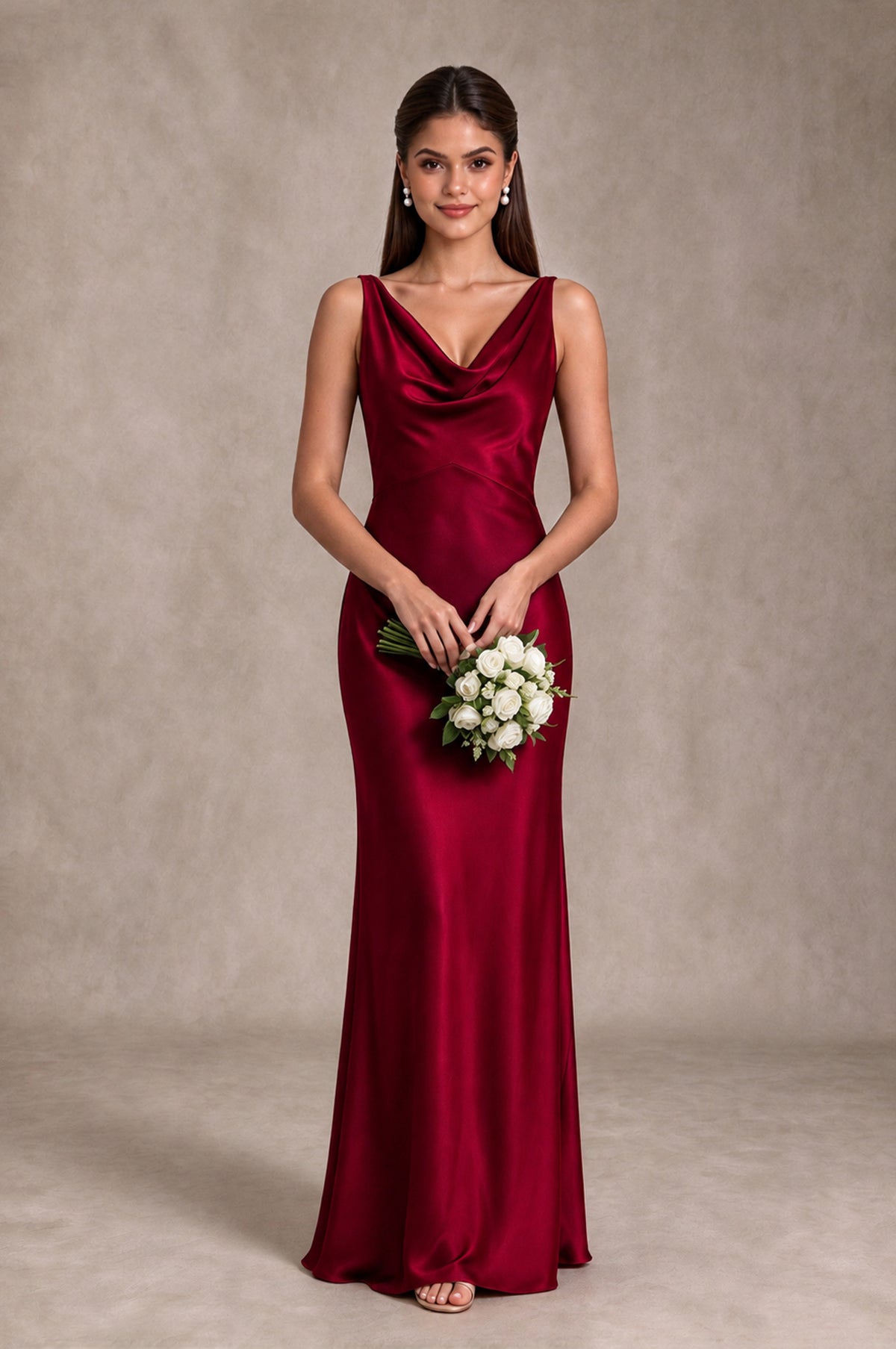 BOLODOO Burgundy Cowl Neck Open Back Satin Bridesmaid Dress - Burgundy - Burgundy_3