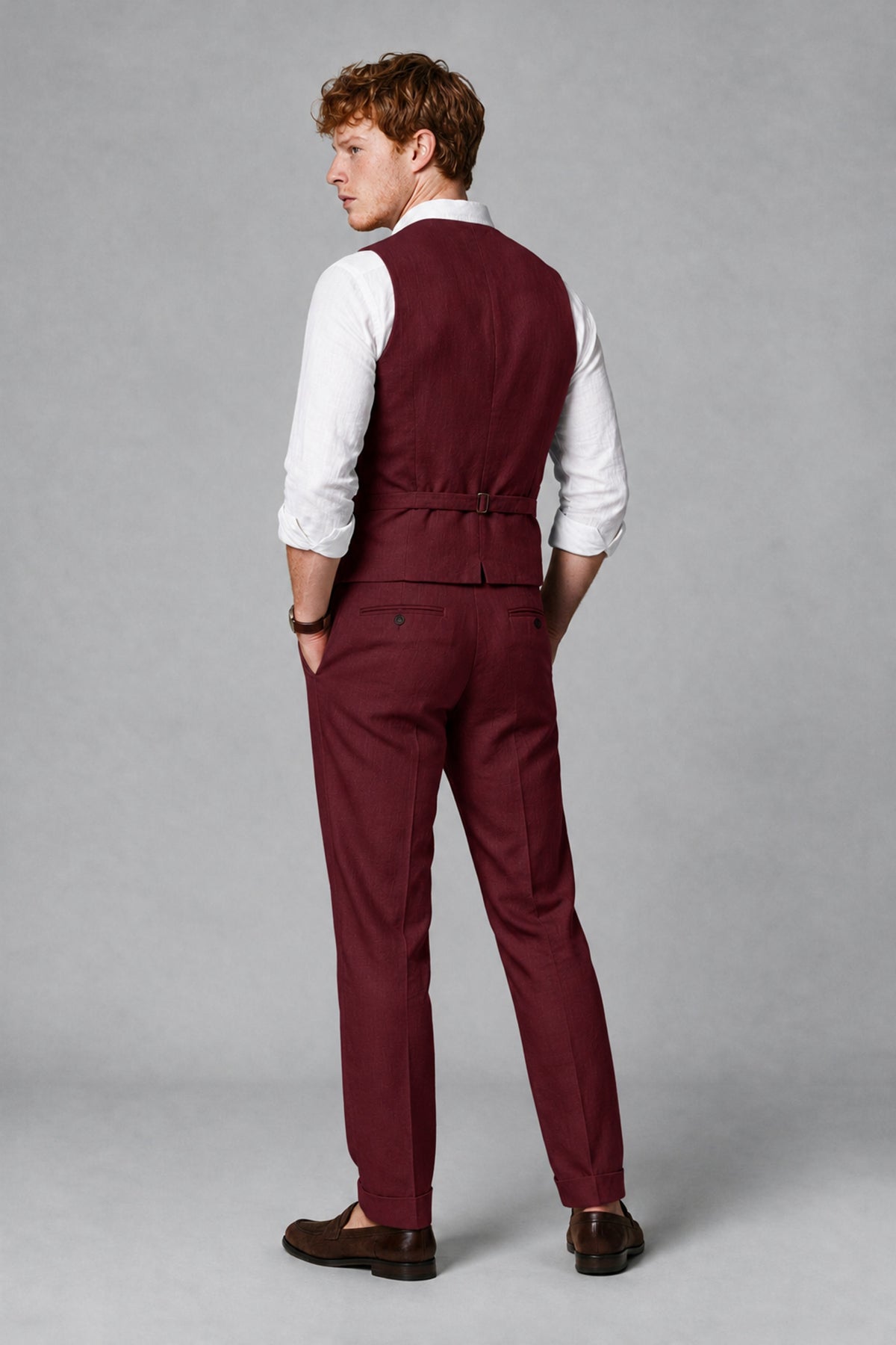 Bolodoo Men's Burgundy 2-Piece Vest and Pants Set with V-Neck Waistcoat - Burgundy - Burgundy_3