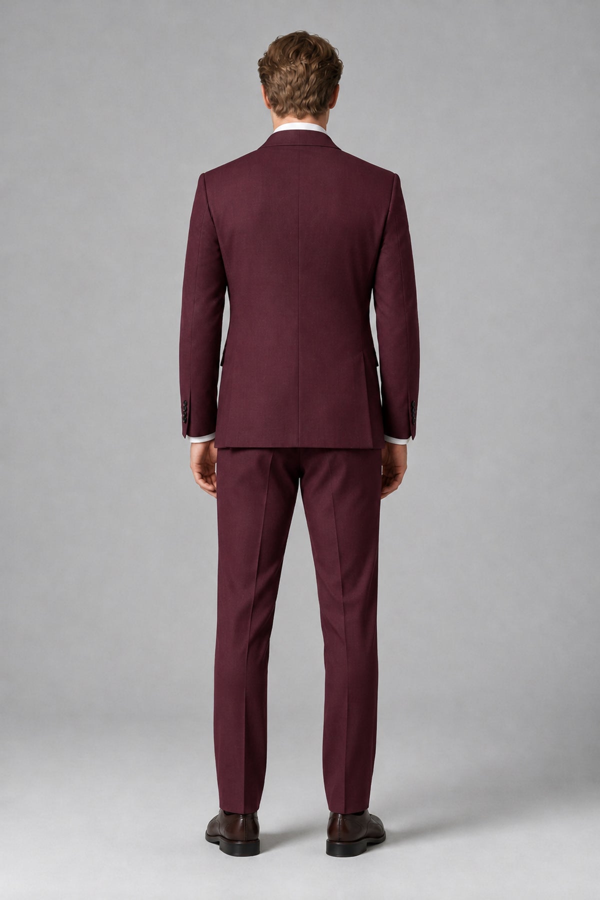 Bolodoo Men's Burgundy Double-Breasted Two-Piece Suit with Peak Lapels - Burgundy - Burgundy_3