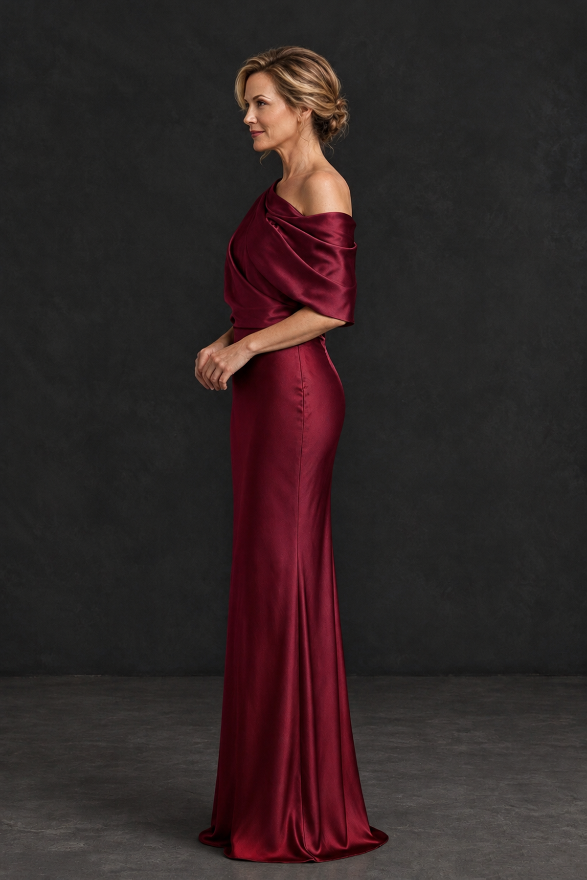BOLODOO Burgundy Satin Asymmetric Mother of the Bride Dress - Burgundy - Burgundy_3