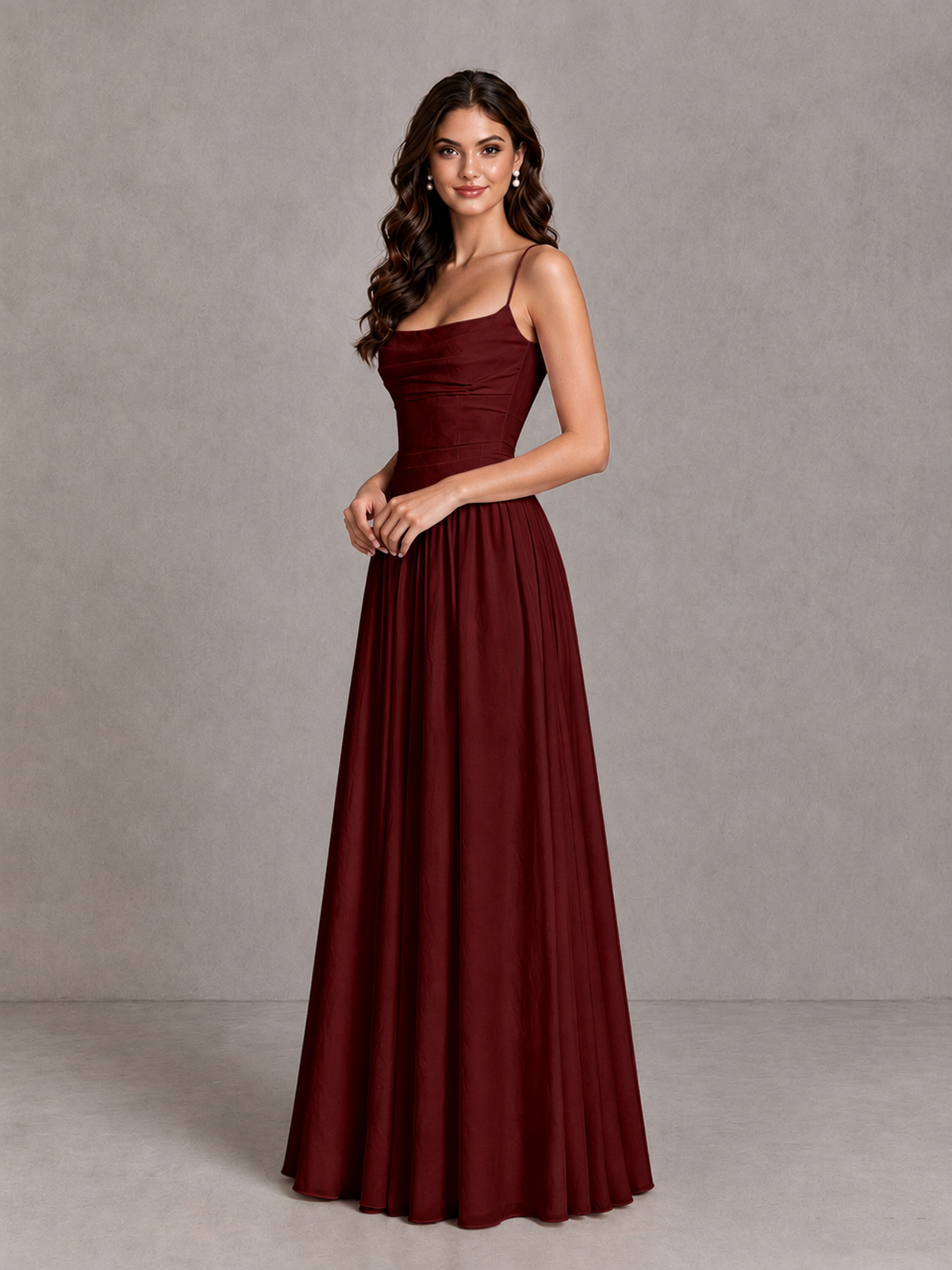 BOLODOO Burgundy Lace-Up Back A-Line Bridesmaid Dress - Burgundy - Burgundy_3
