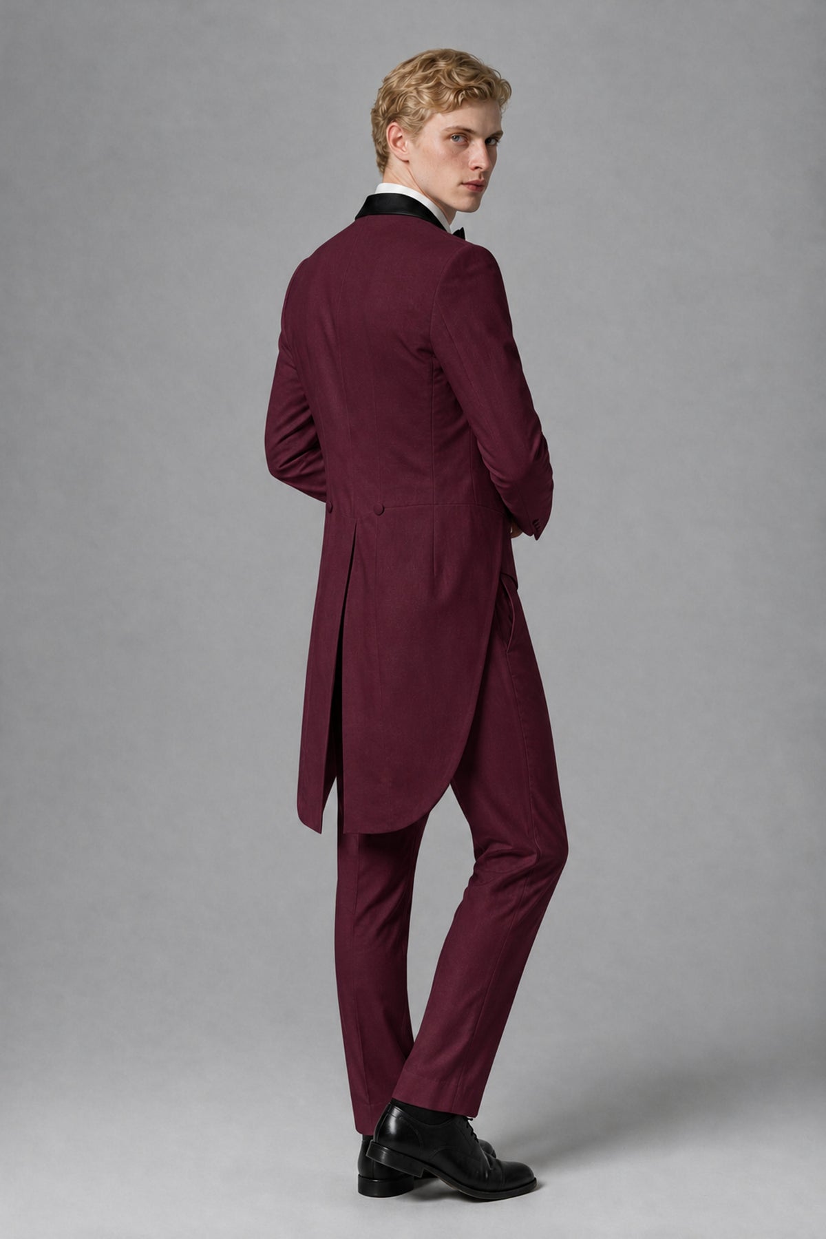 Bolodoo Men's Burgundy 3-Piece Tailcoat Tuxedo Suit with Vest & Trousers - Burgundy - Burgundy_3