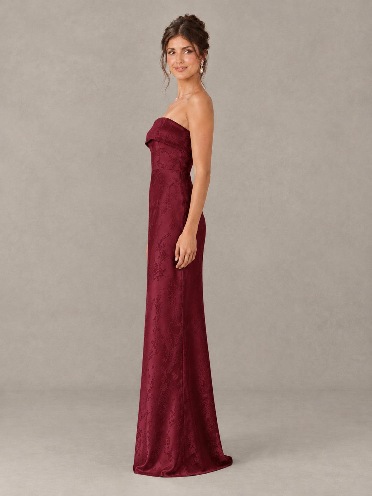 BOLODOO Burgundy Strapless Floral Bridesmaid Dress - Burgundy - Burgundy_3