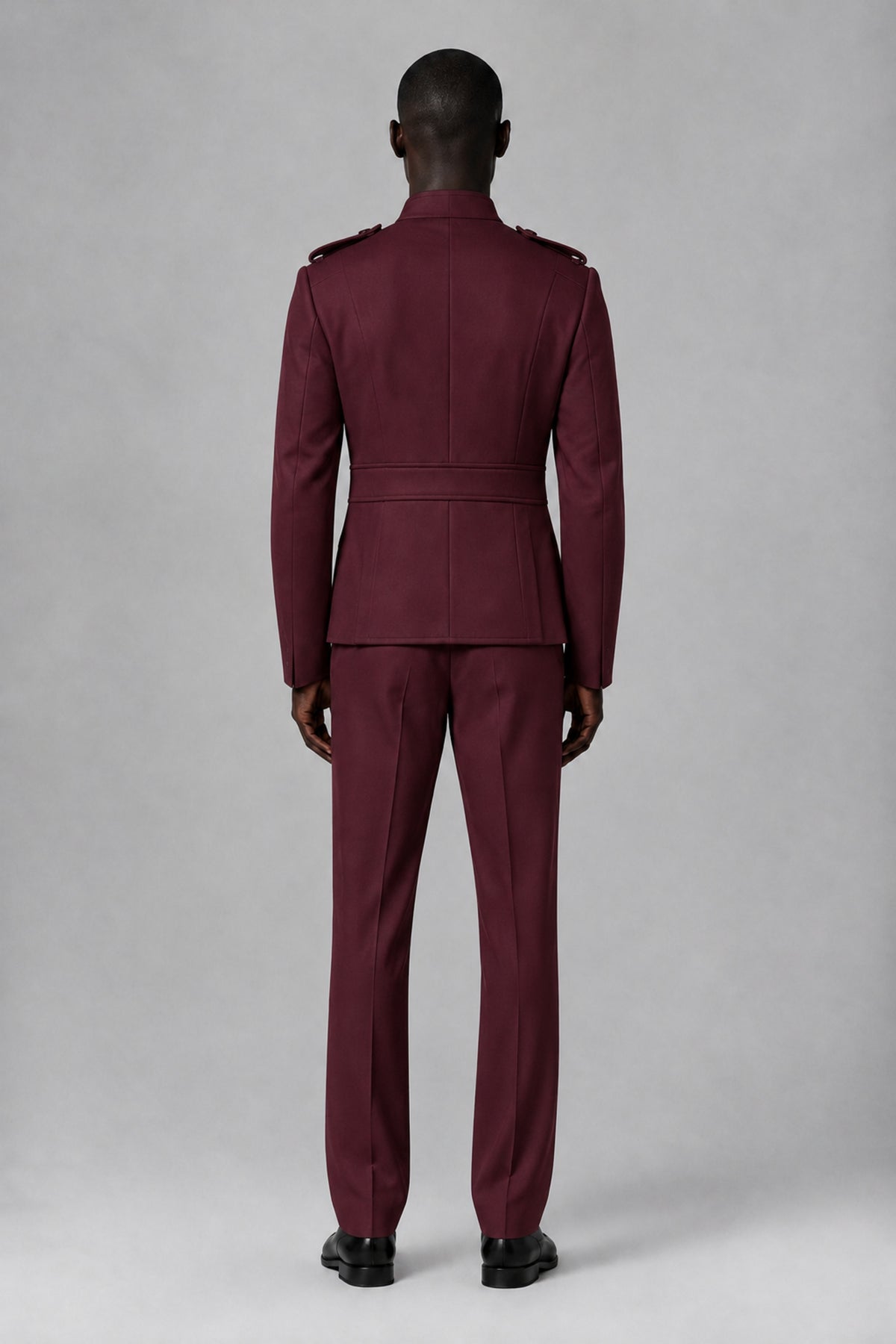 Bolodoo Men's Burgundy Military-Inspired Two-Piece Suit with Stand Collar - Burgundy - Burgundy_3