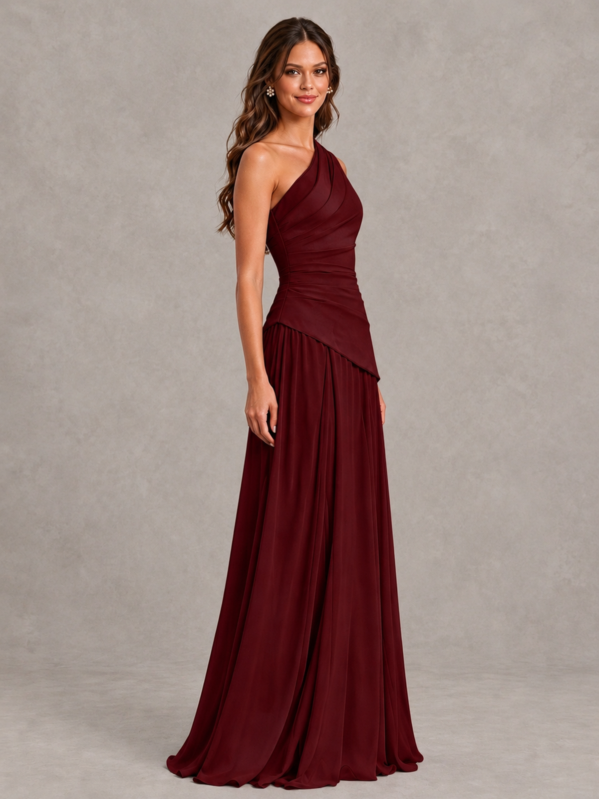 BOLODOO Burgundy One-Shoulder Lace-Up Back Bridesmaid Dress - Burgundy - Burgundy_3