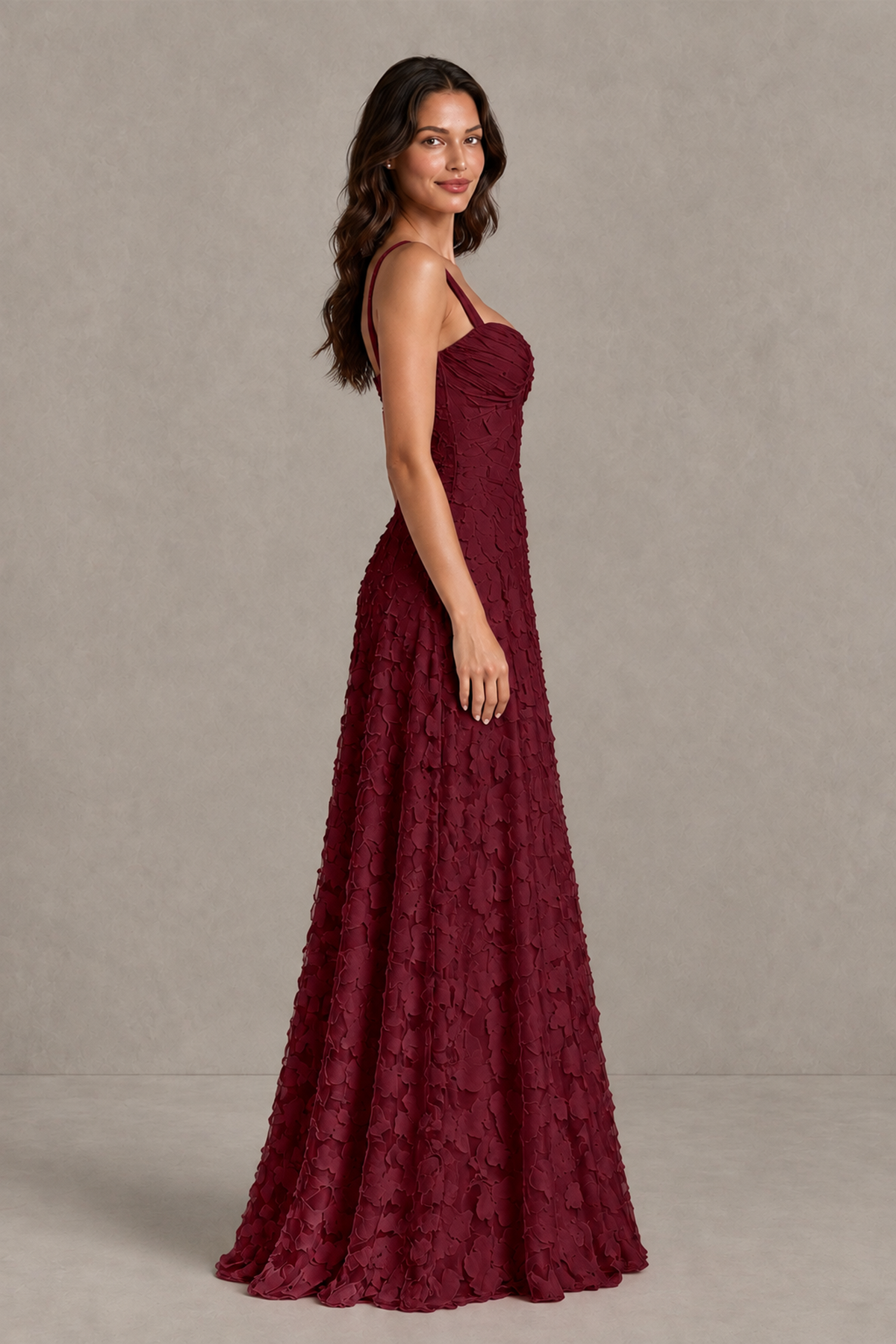 BOLODOO Burgundy Floral-Textured A-Line Dress with Lace-Up Back - Burgundy - Burgundy_4