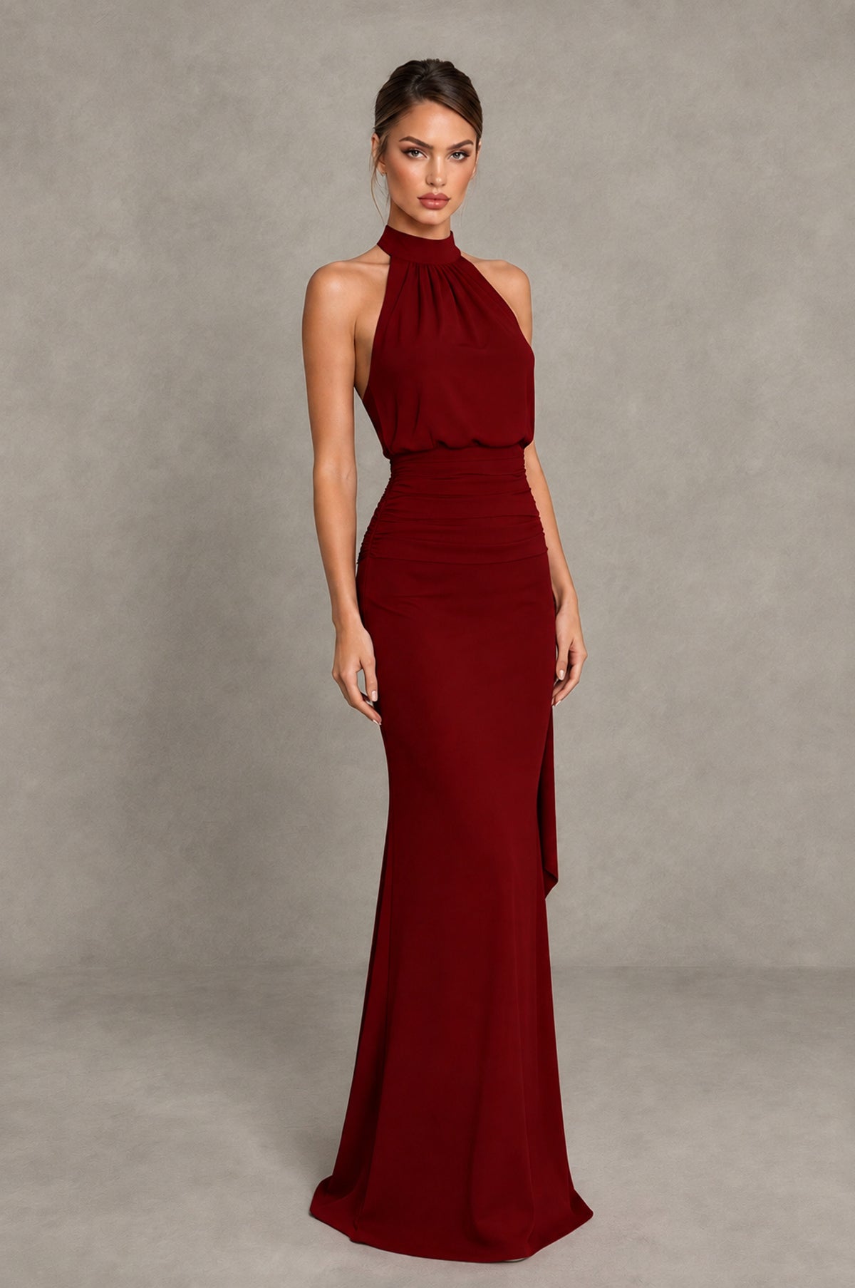BOLODOO Burgundy Chiffon Halter Maxi Formal Wedding Guest Dress - Burgundy - Burgundy_4