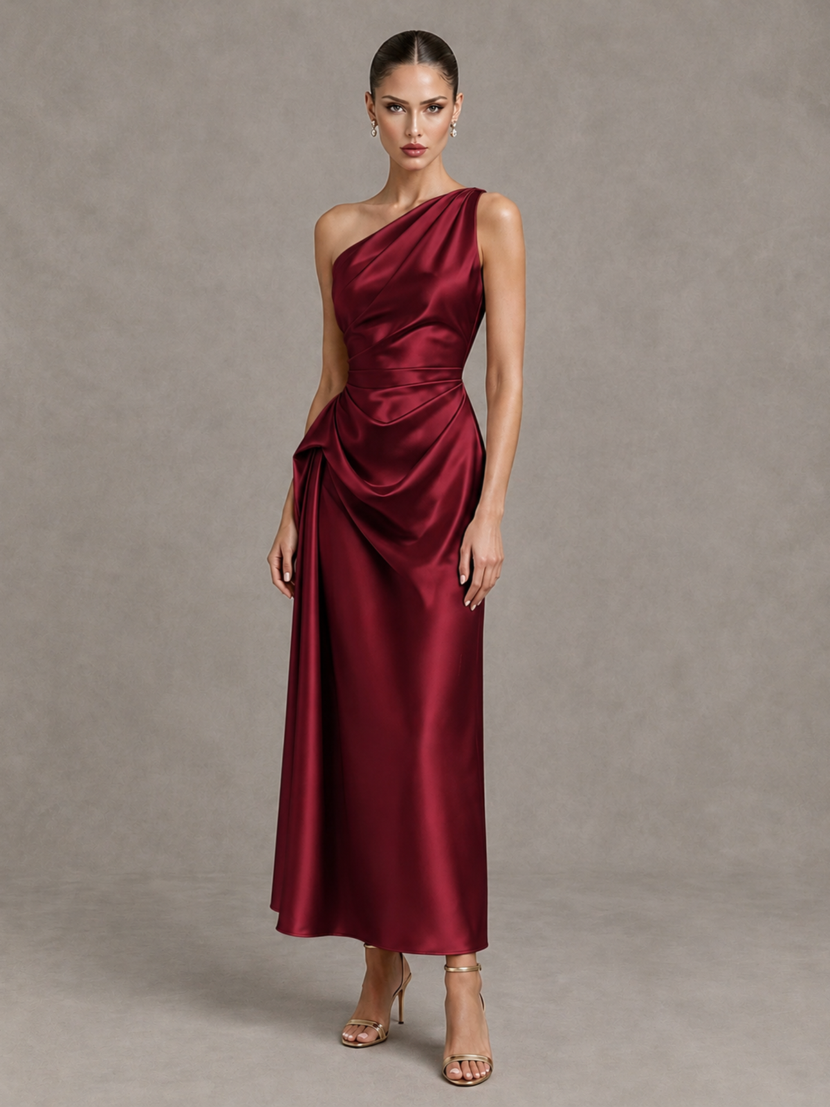 BOLODOO Burgundy One Shoulder Satin Cocktail Dress with Draped A-Line Skirt - Burgundy - Burgundy_4