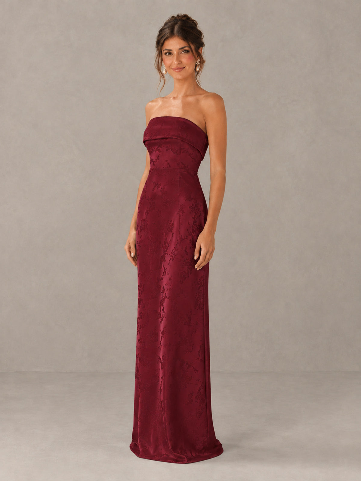 BOLODOO Burgundy Strapless Floral Bridesmaid Dress - Burgundy - Burgundy_4
