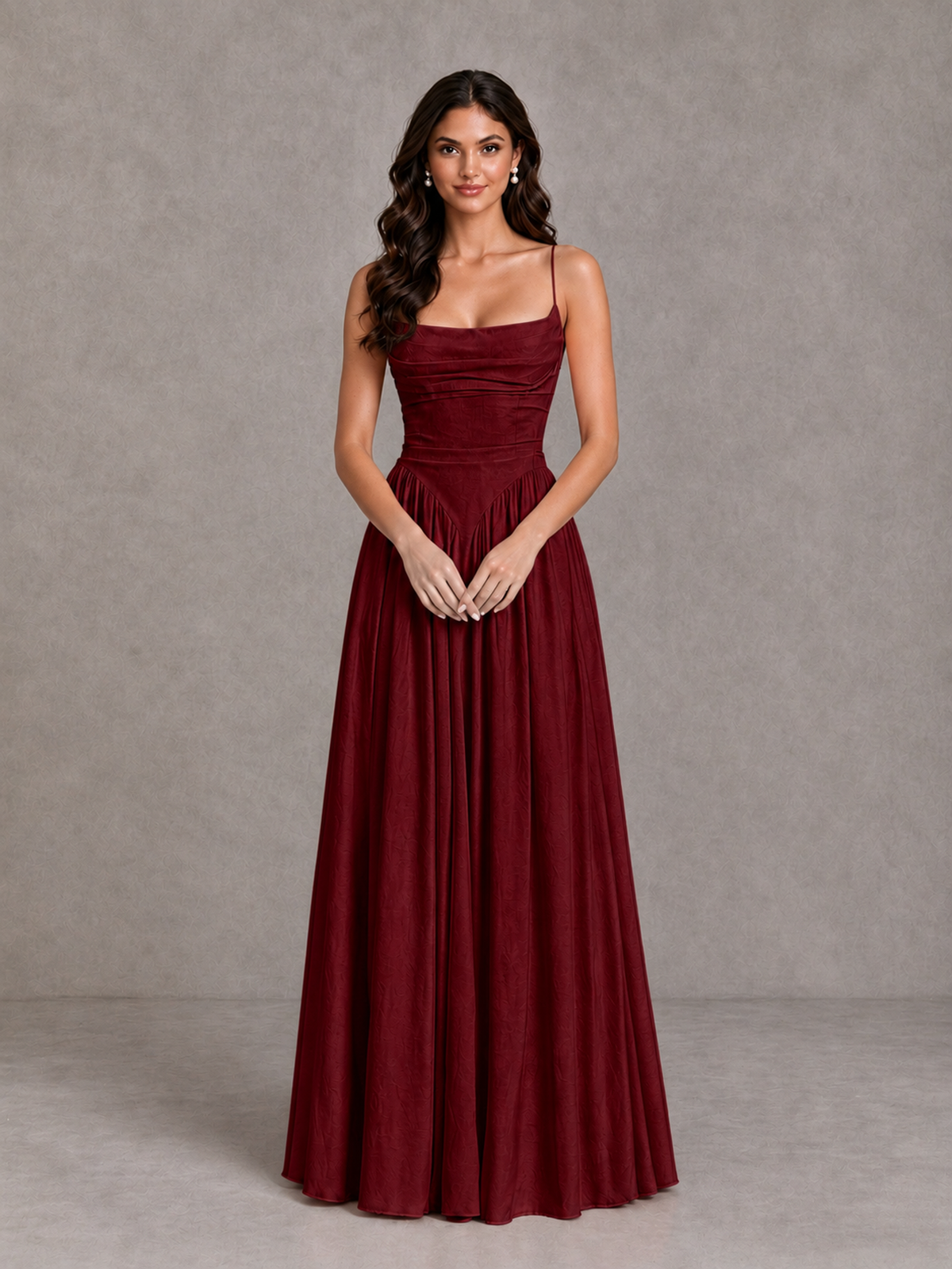 BOLODOO Burgundy Lace-Up Back A-Line Bridesmaid Dress - Burgundy - Burgundy_4